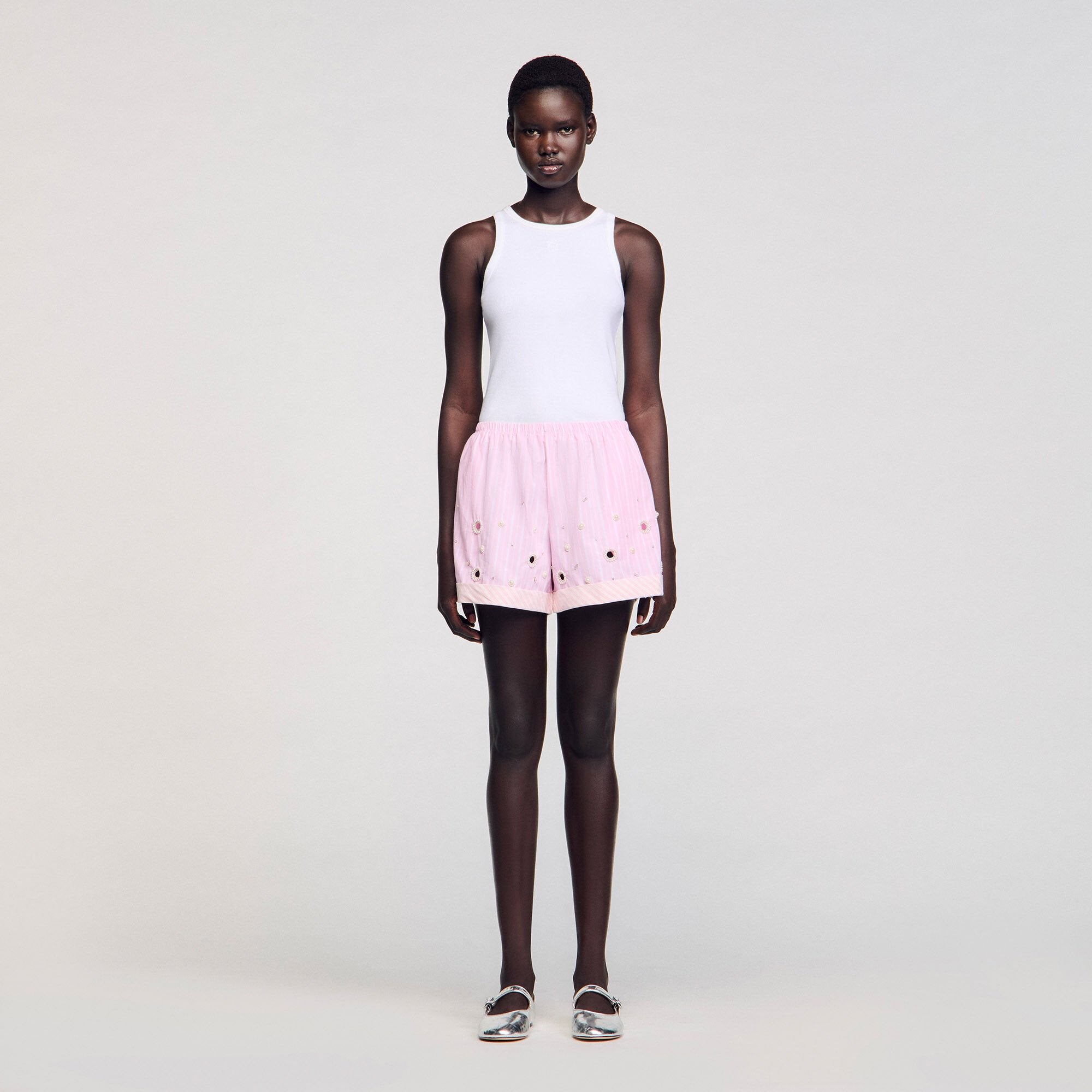 Rhinestone striped shorts Pink Sandro Women