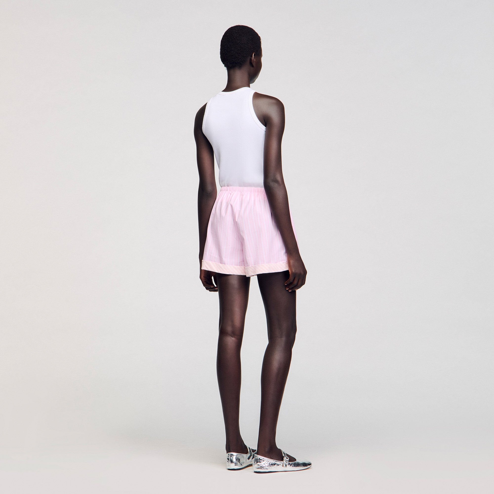 Rhinestone striped shorts Pink Sandro Women