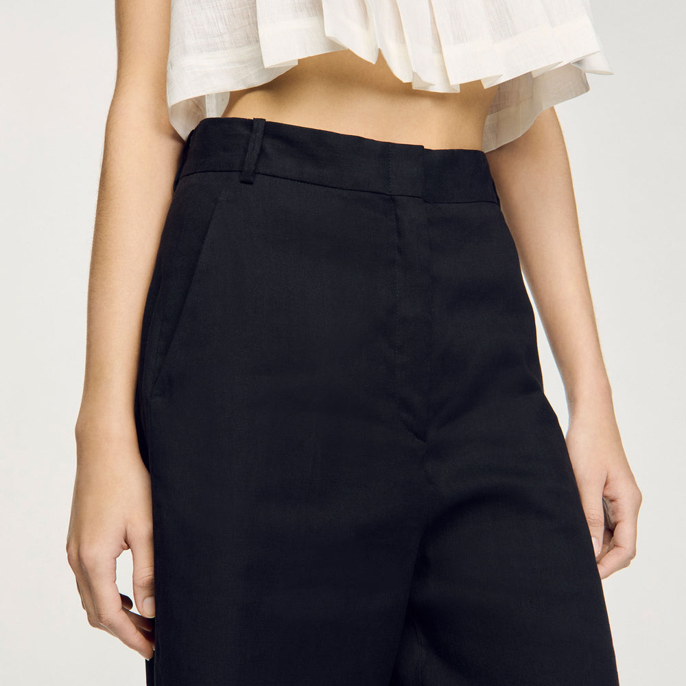 Linen-blend Bermuda shorts Black Sandro Women