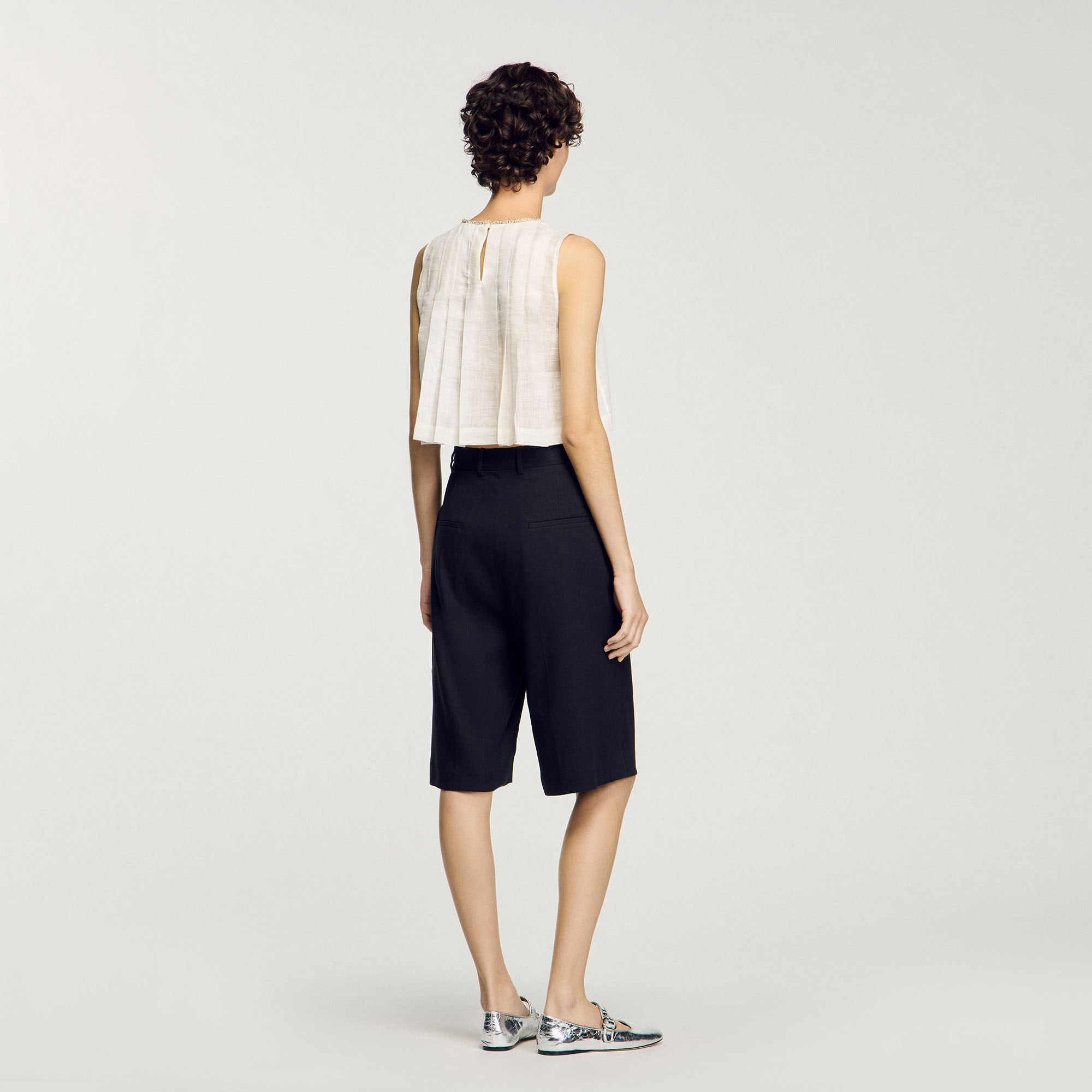 Linen-blend Bermuda shorts Black Sandro Women