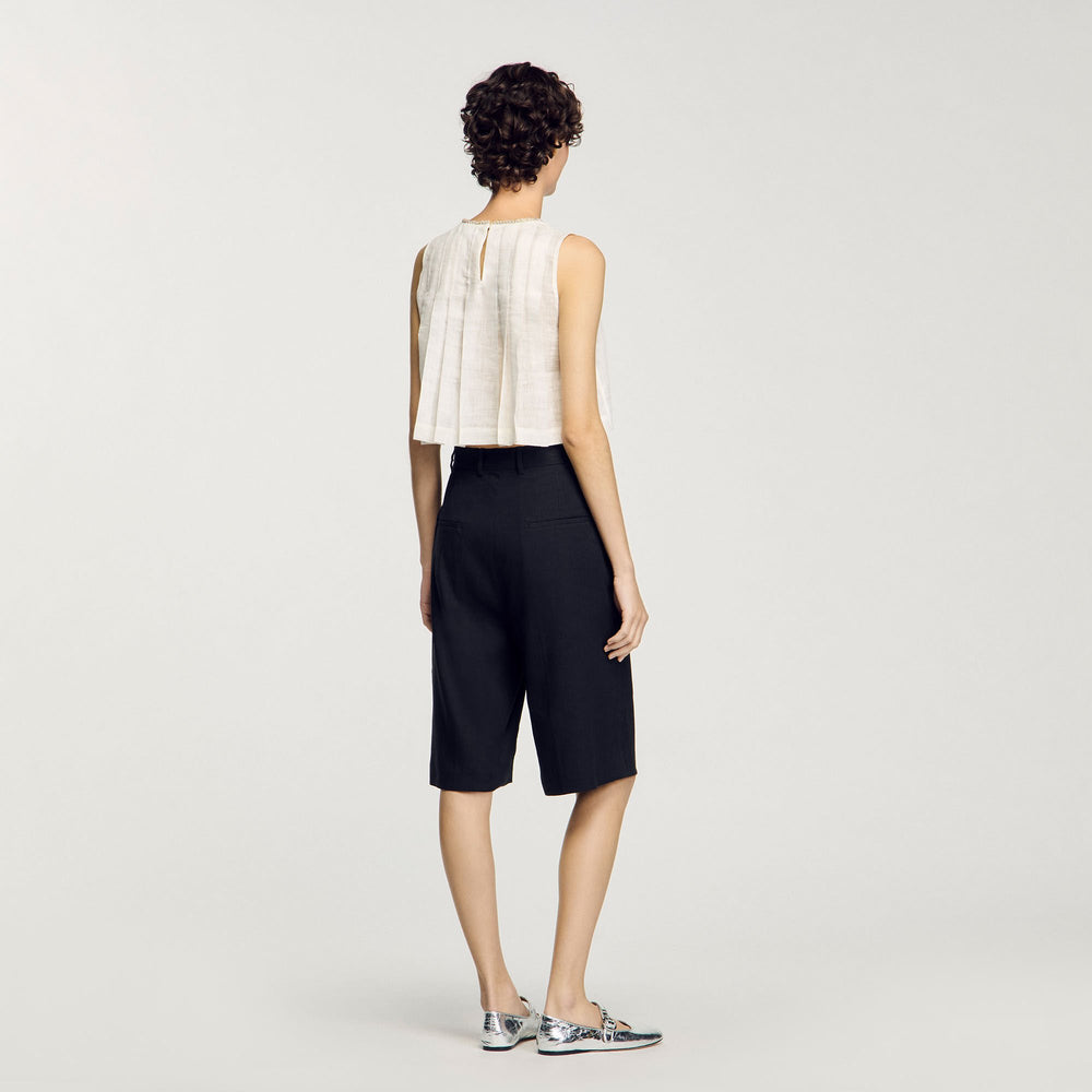 Linen-blend Bermuda shorts Black Sandro Women