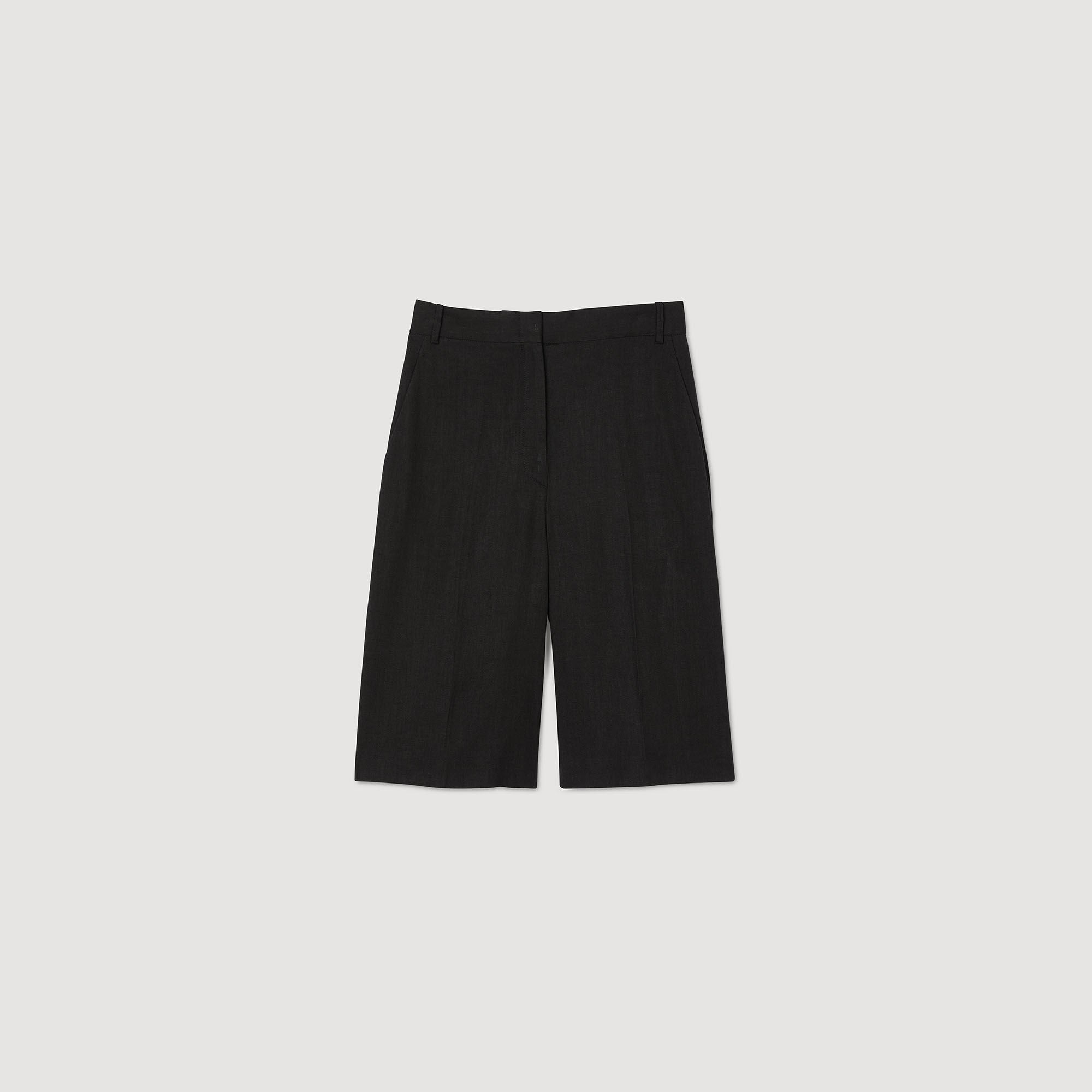 Linen-blend Bermuda shorts Black Sandro Women