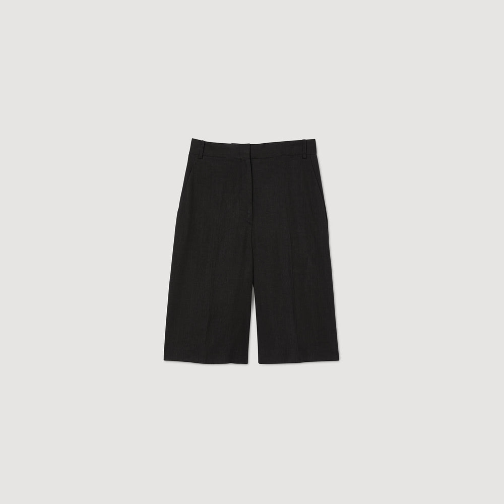 Linen-blend Bermuda shorts Black Sandro Women