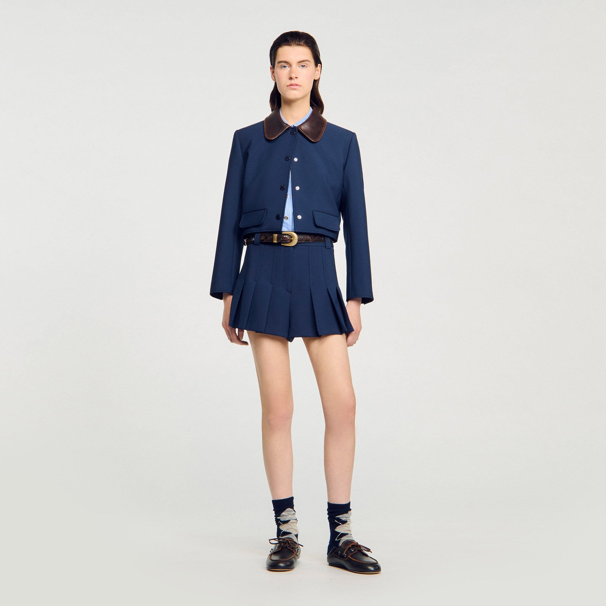 Tailored pleated shorts Navy Blue Sandro Women