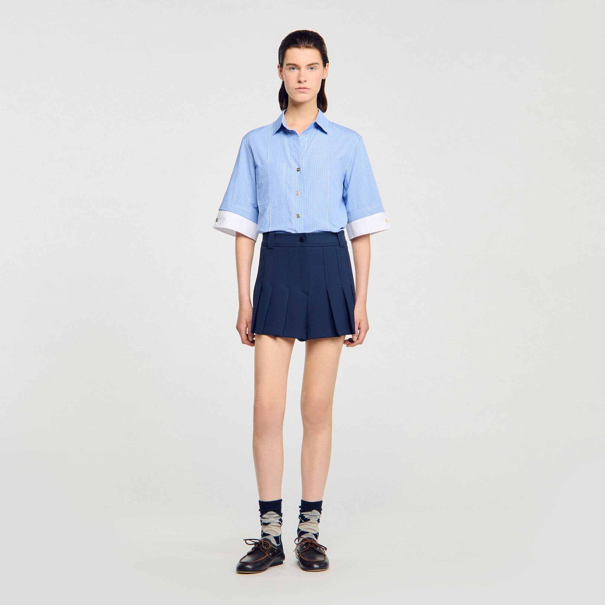 Tailored pleated shorts Navy Blue Sandro Women