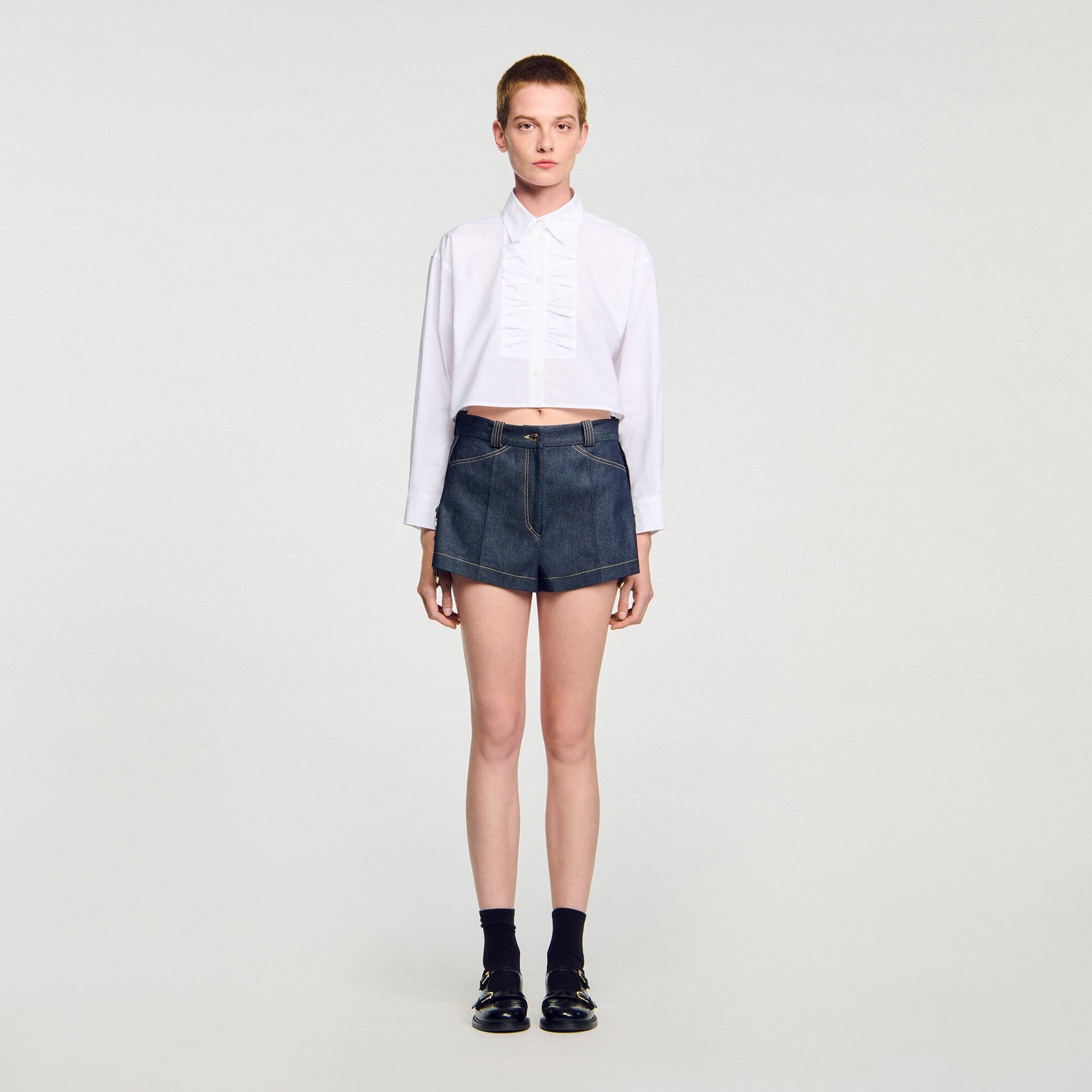 Denim belt loop shorts Deep Blue Sandro Women