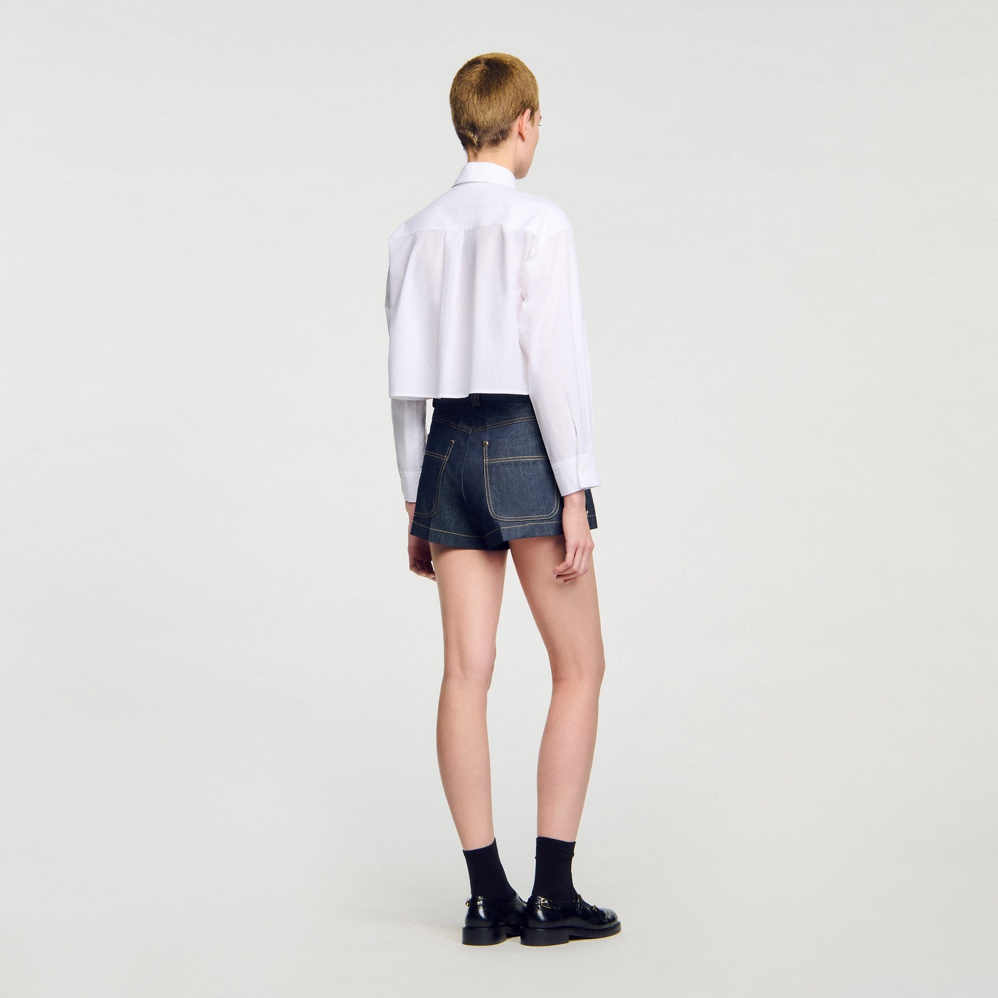 Denim belt loop shorts Deep Blue Sandro Women