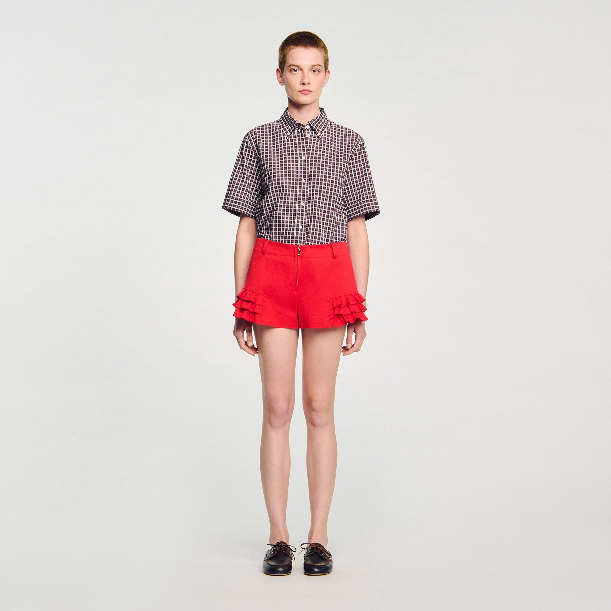 Flared ruffled shorts Red Sandro Women