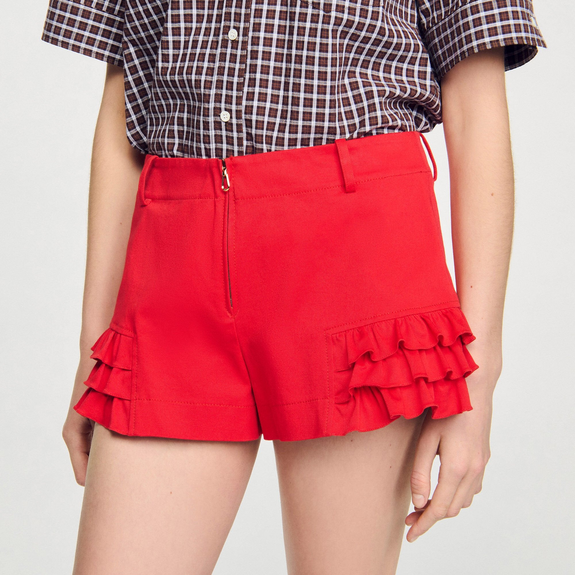 Flared ruffled shorts Red Sandro Women