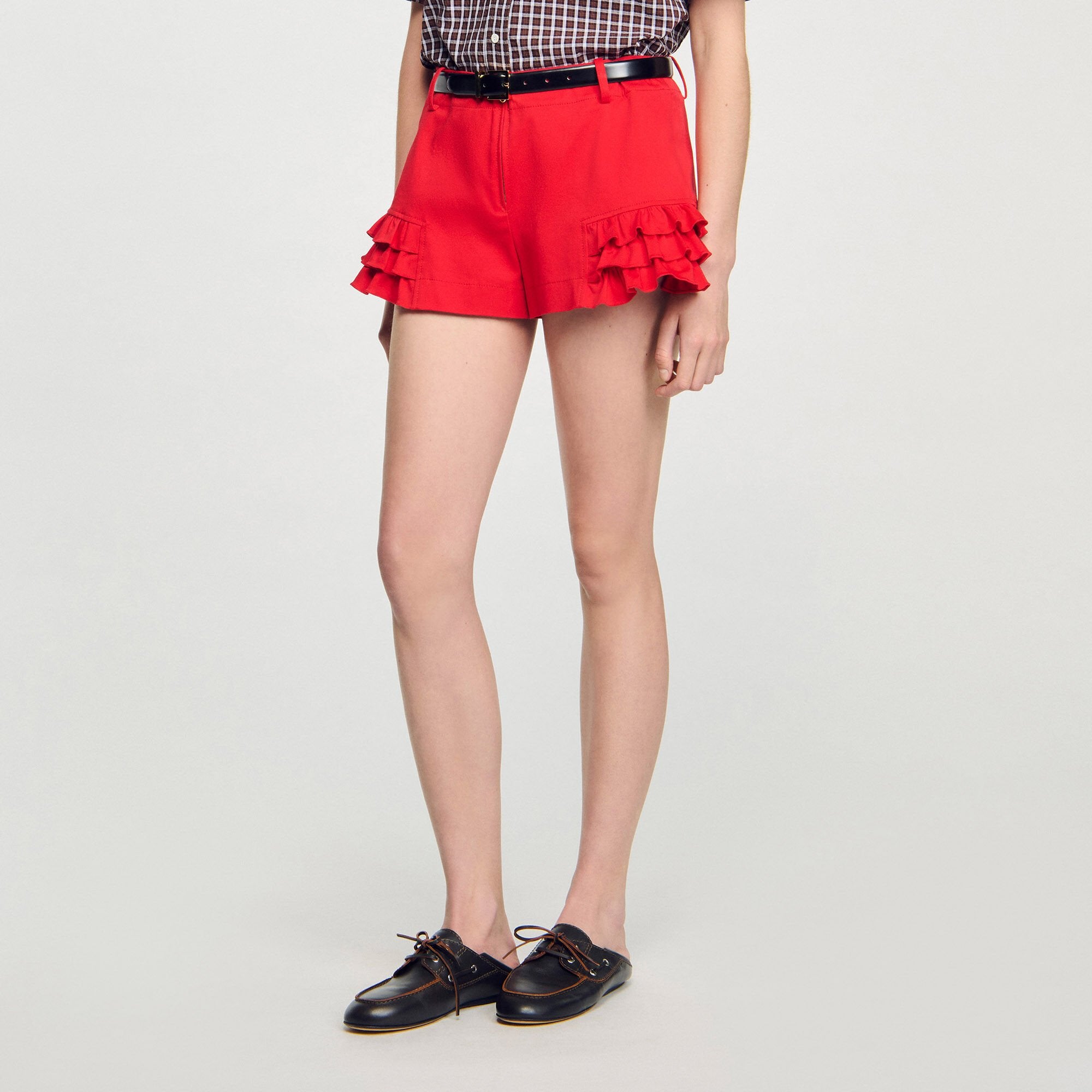 Flared ruffled shorts Red Sandro Women