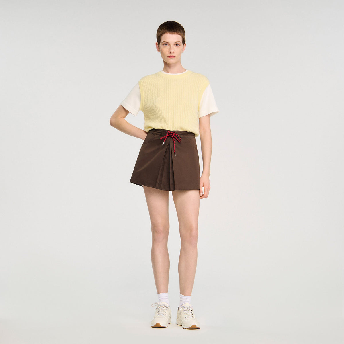 Drawstring pleated skort Brown Sandro Women