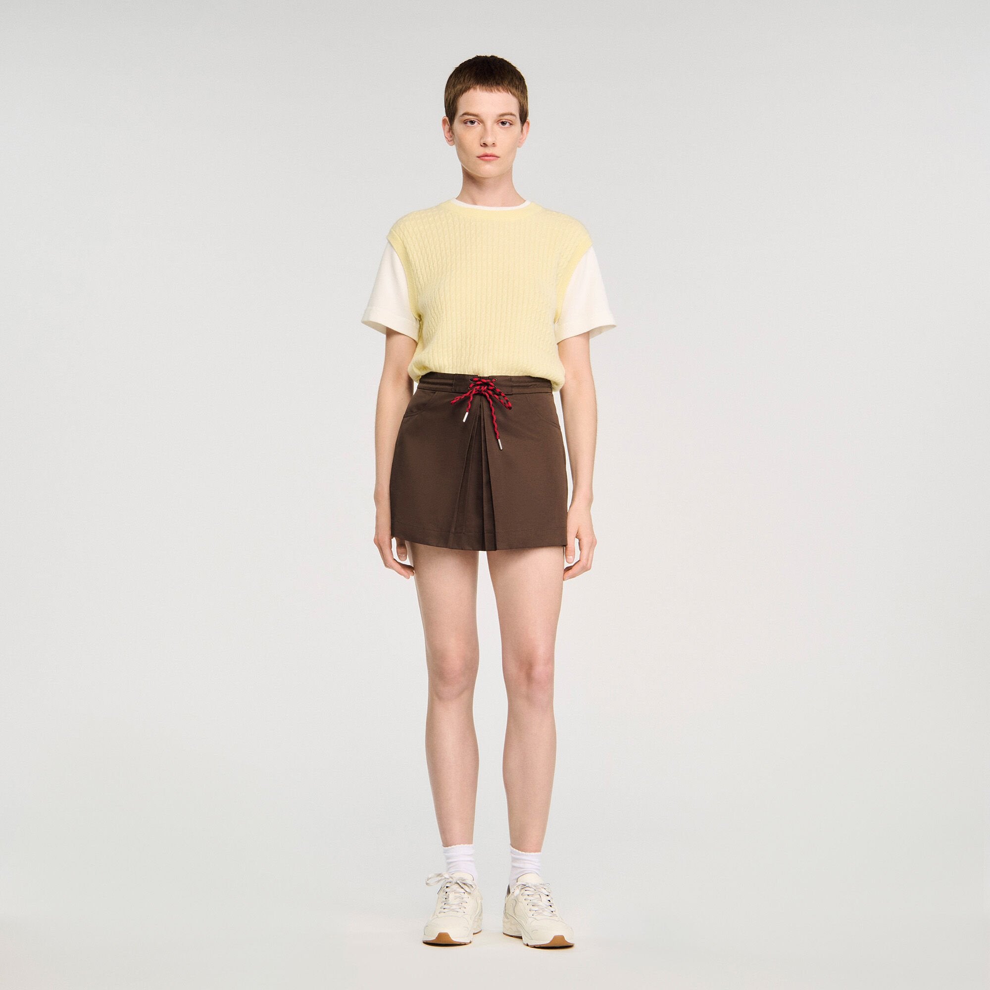 Drawstring pleated skort Brown Sandro Women