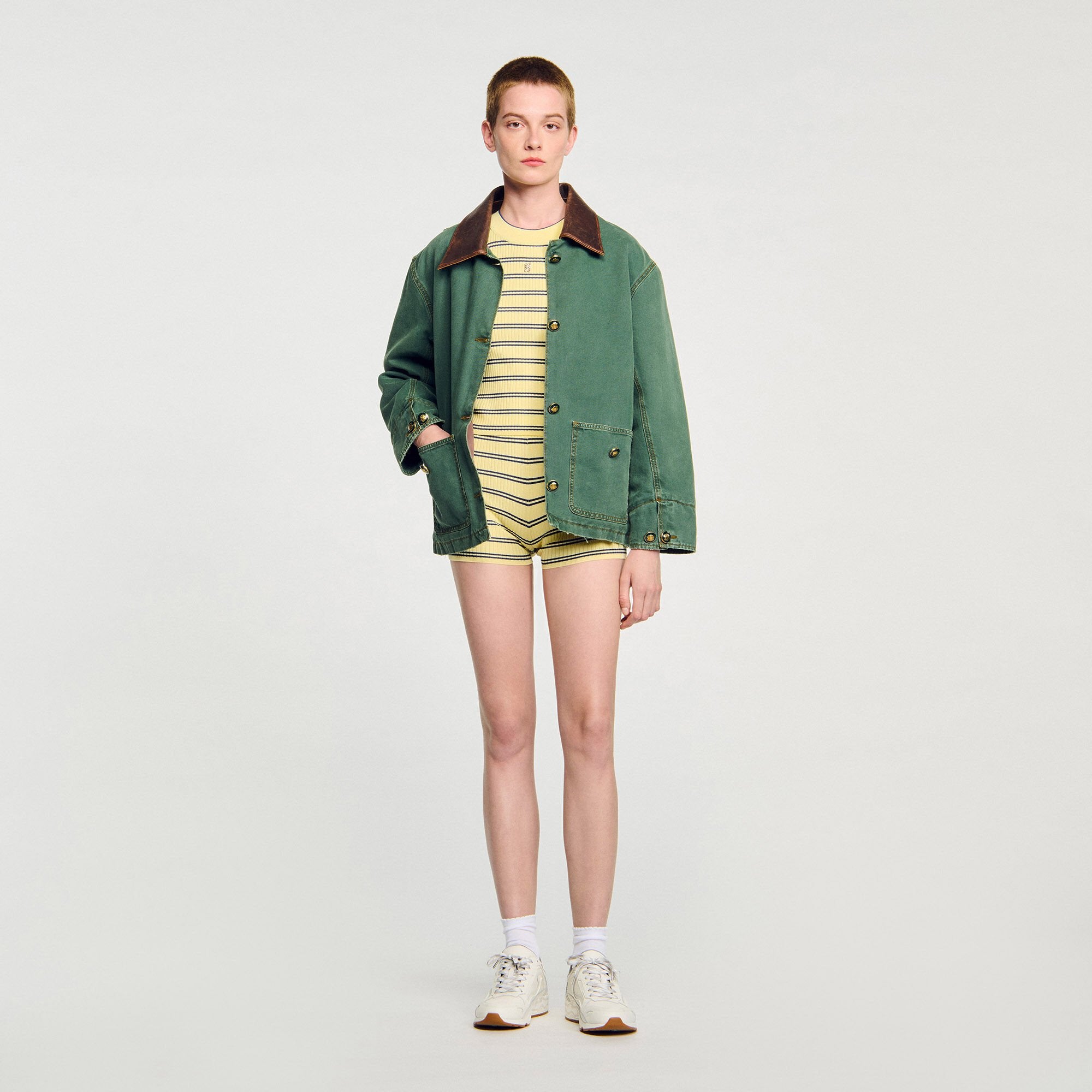 Striped knit shorts Light Yellow Sandro Women