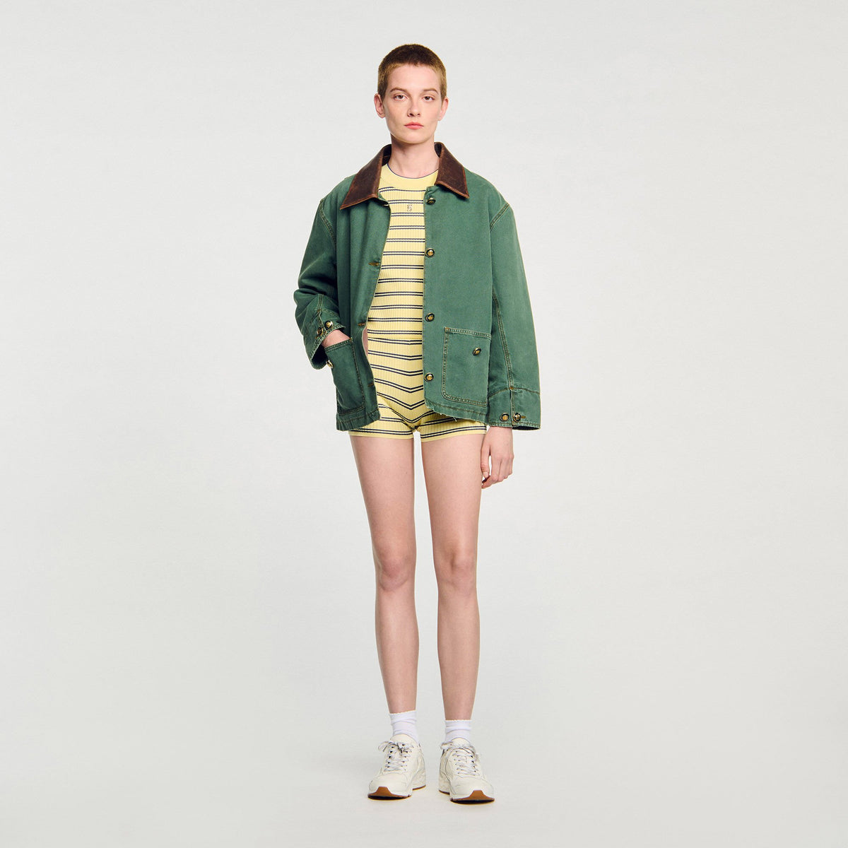 Striped knit shorts Light Yellow Sandro Women