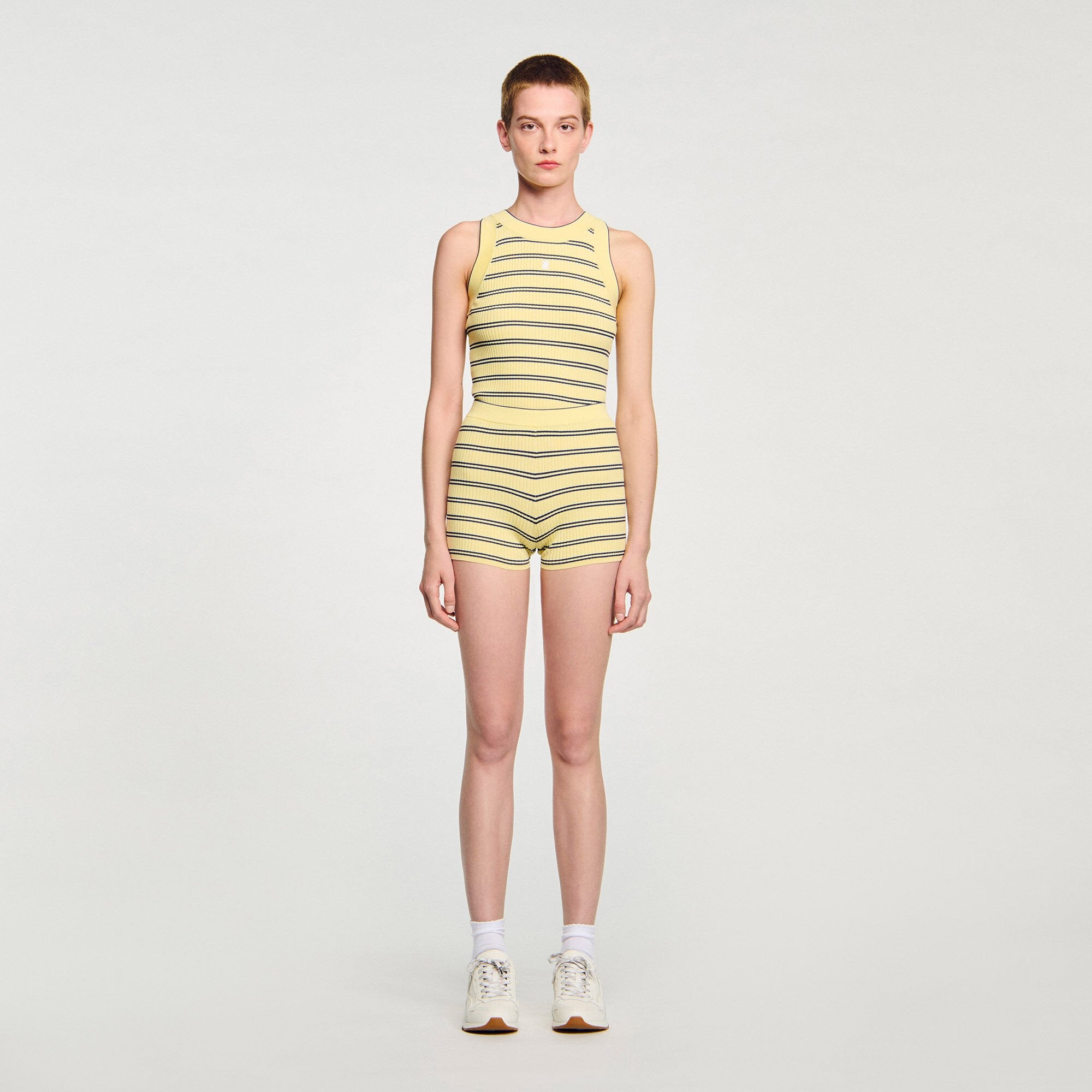 Striped knit shorts Light Yellow Sandro Women