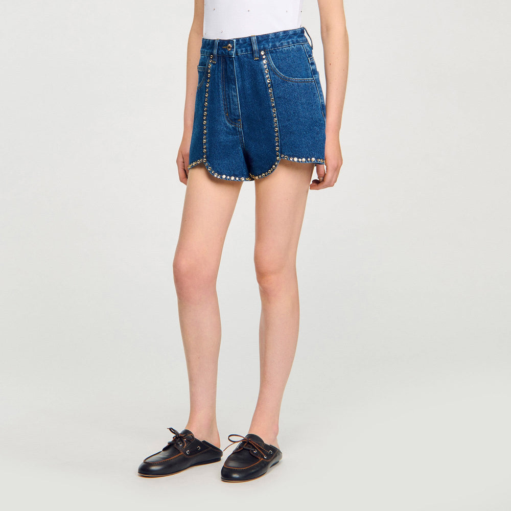 Rhinestone denim shorts Blue Jean Sandro Women