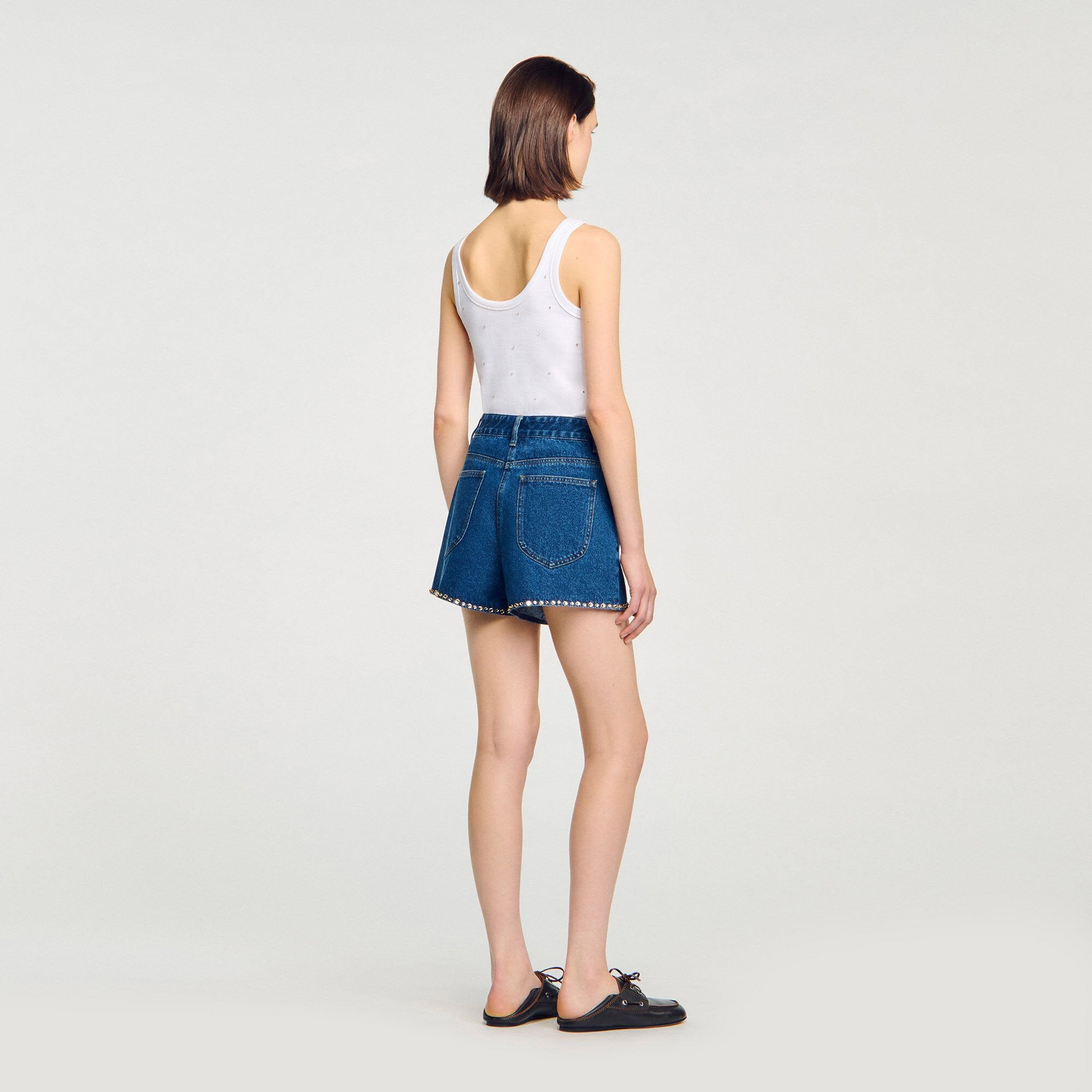 Rhinestone denim shorts Blue Jean Sandro Women
