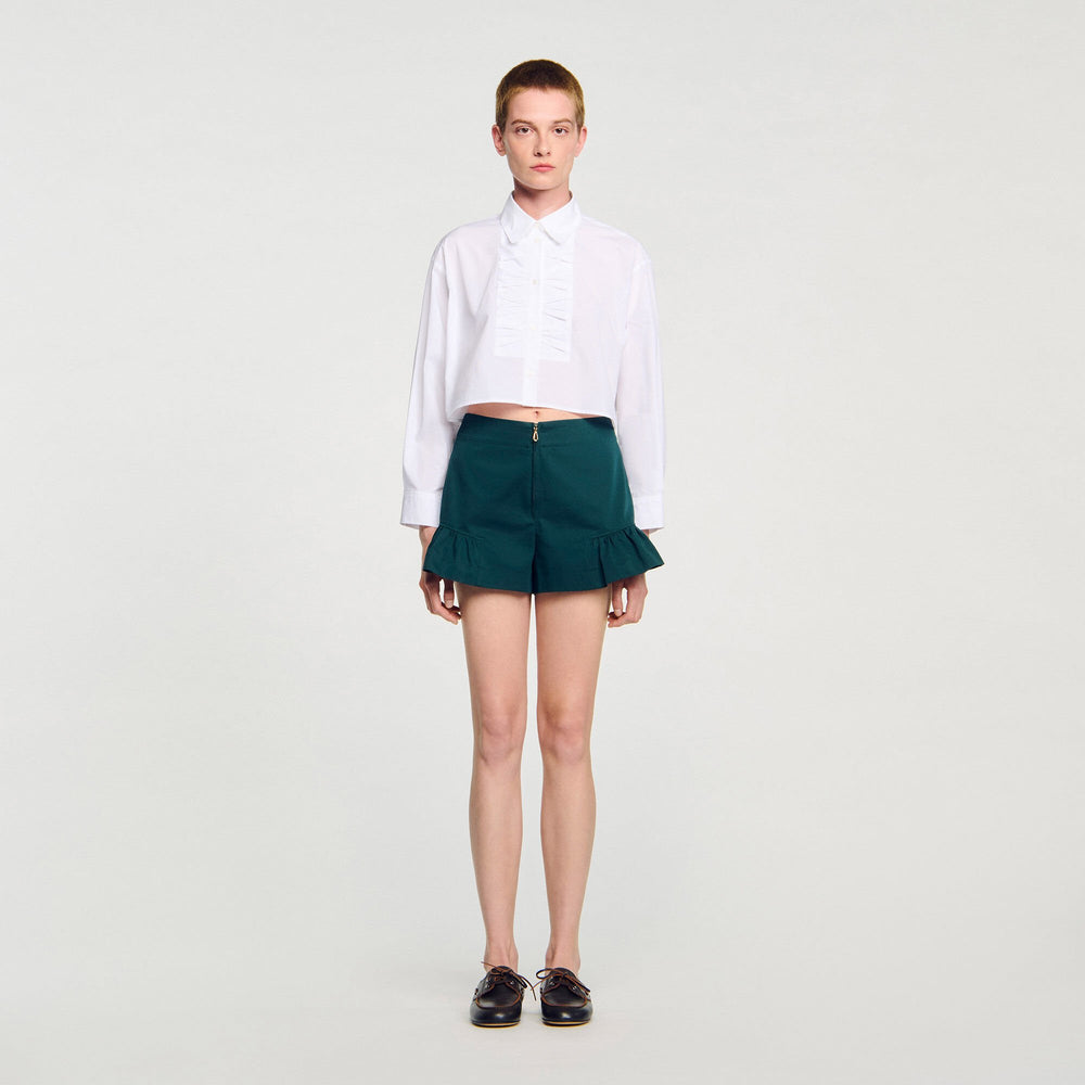 Flared ruffled shorts Bottle Green Sandro Women