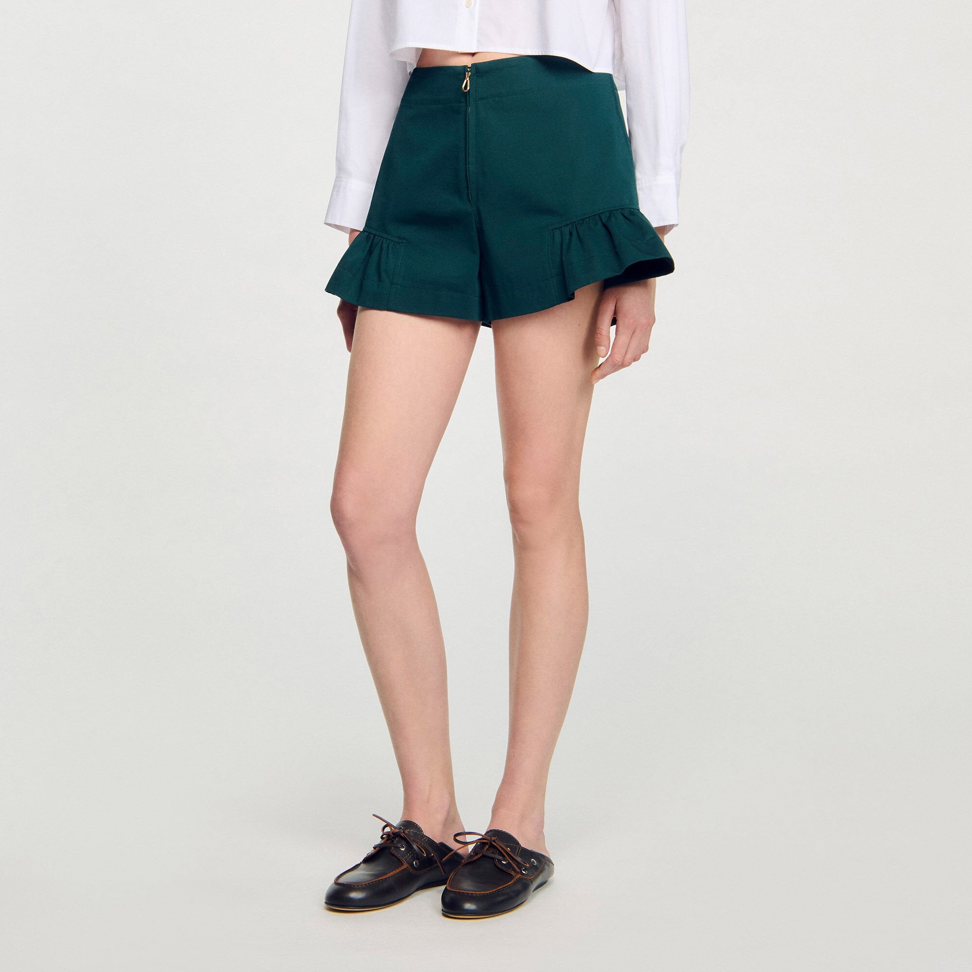 Flared ruffled shorts Bottle Green Sandro Women