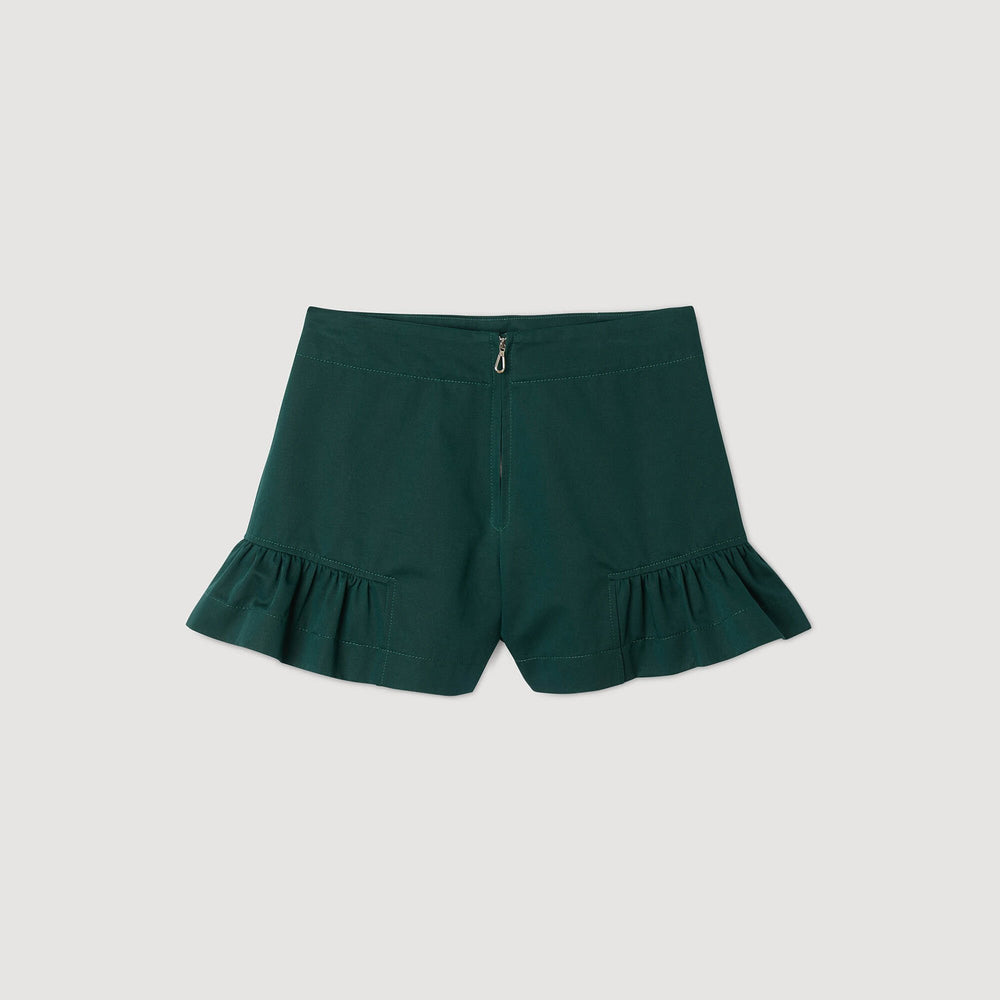 Flared ruffled shorts Bottle Green Sandro Women