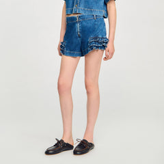 Ruffled denim shorts Blue Jean Sandro Women