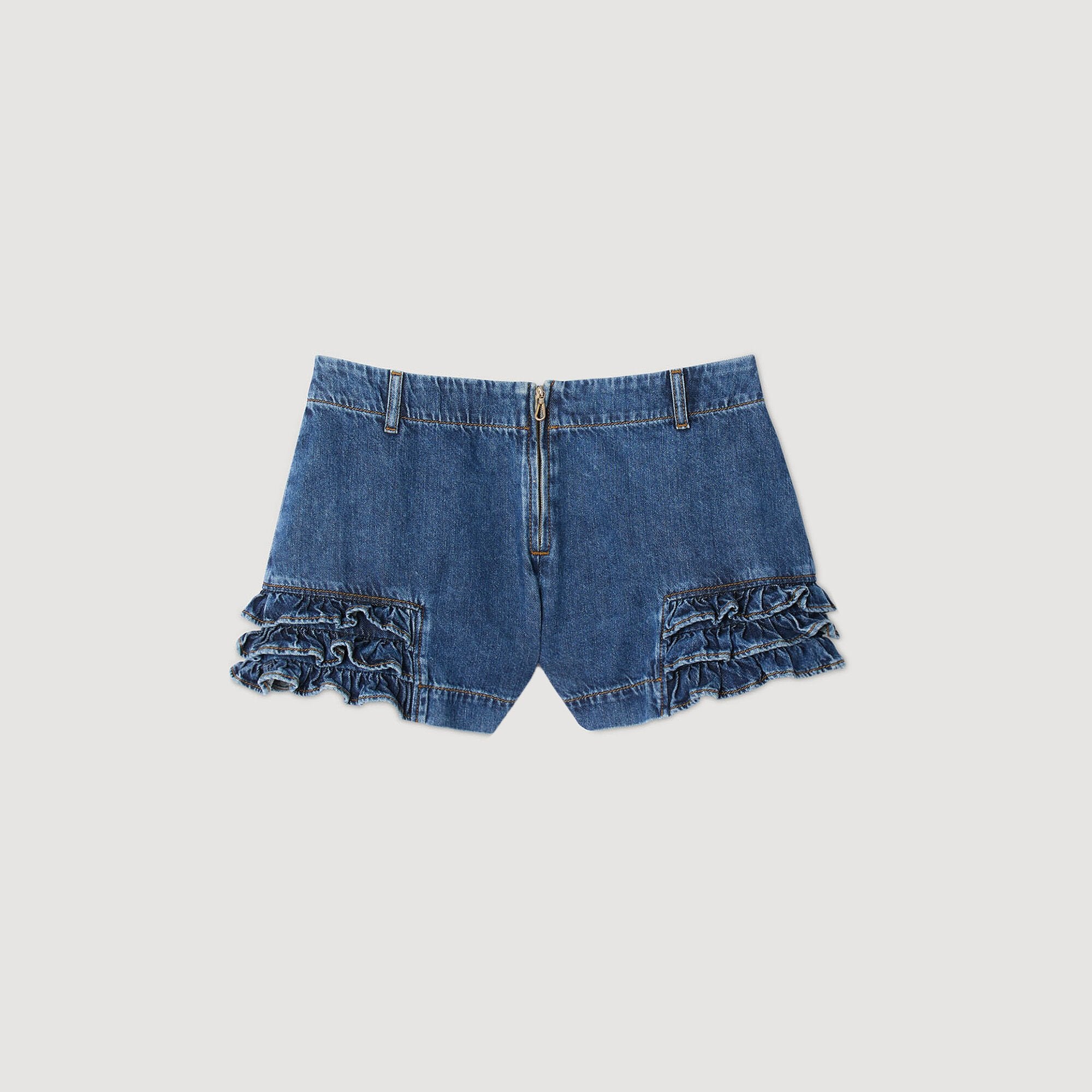 Ruffled denim shorts Blue Jean Sandro Women