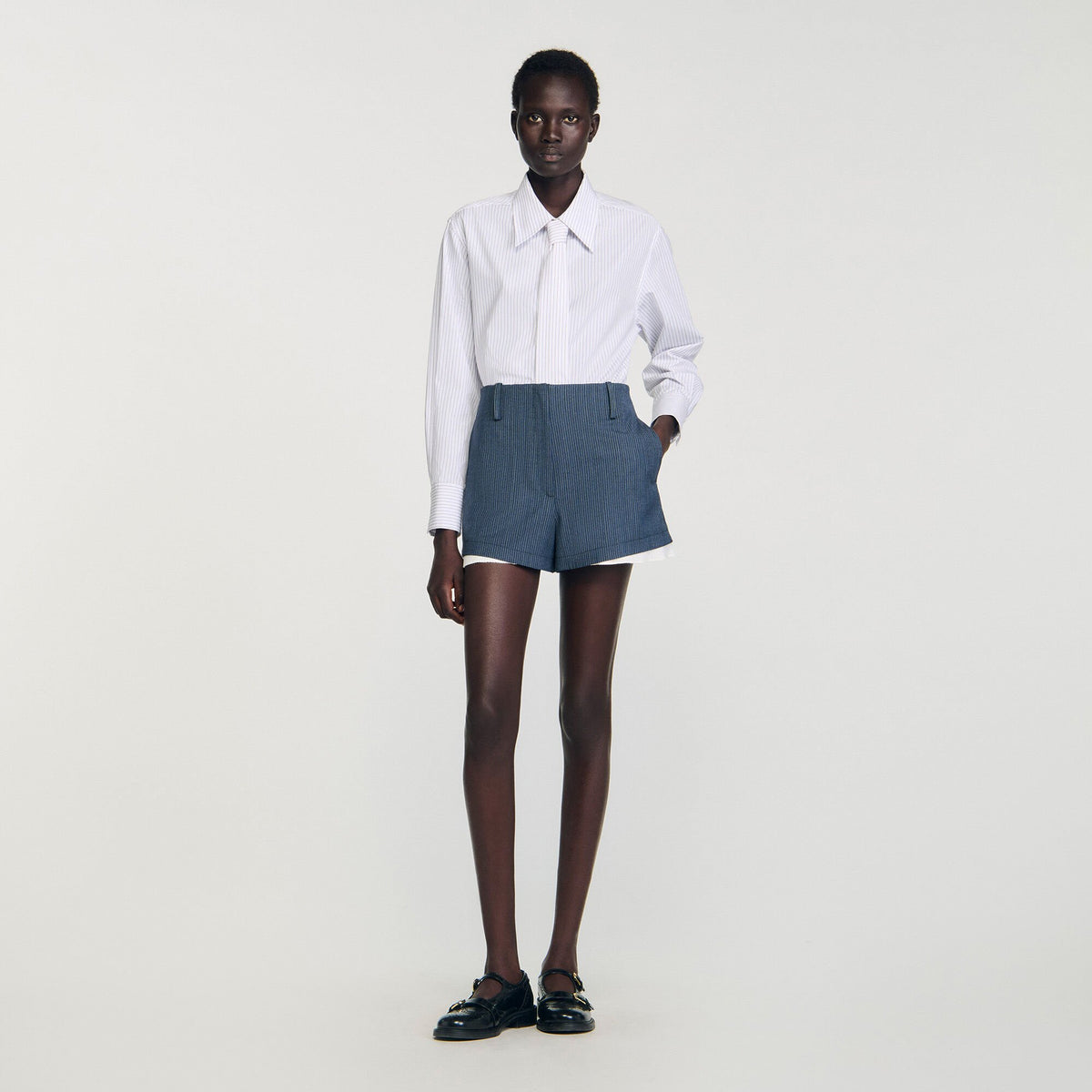 Striped layered shorts Blue Sandro Women