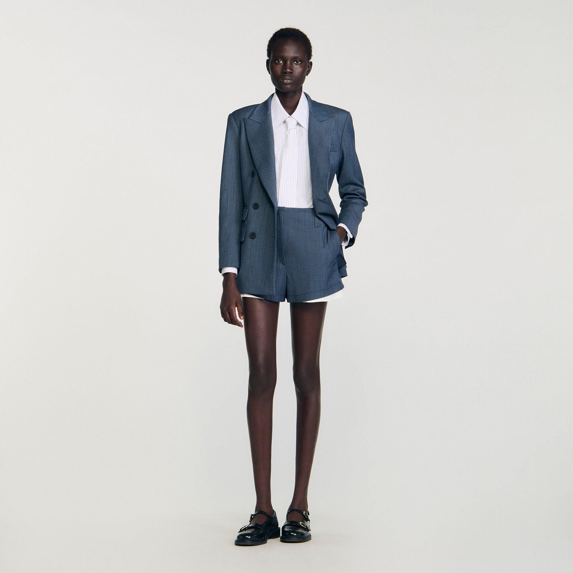 Striped layered shorts Blue Sandro Women