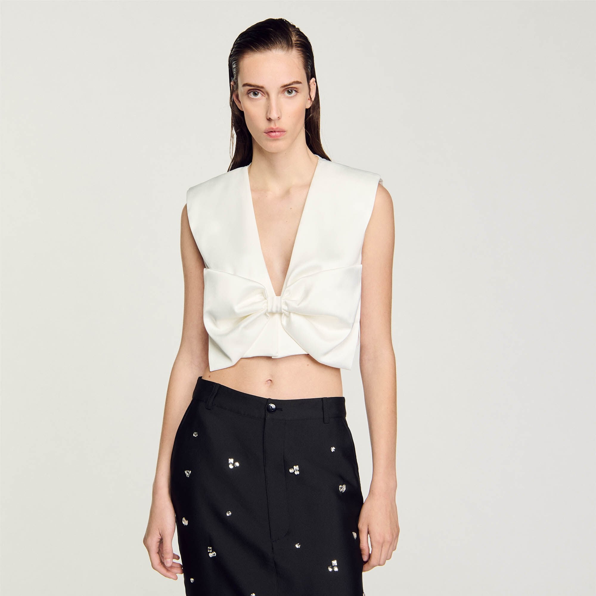 Satin-effect crop top White Sandro Women