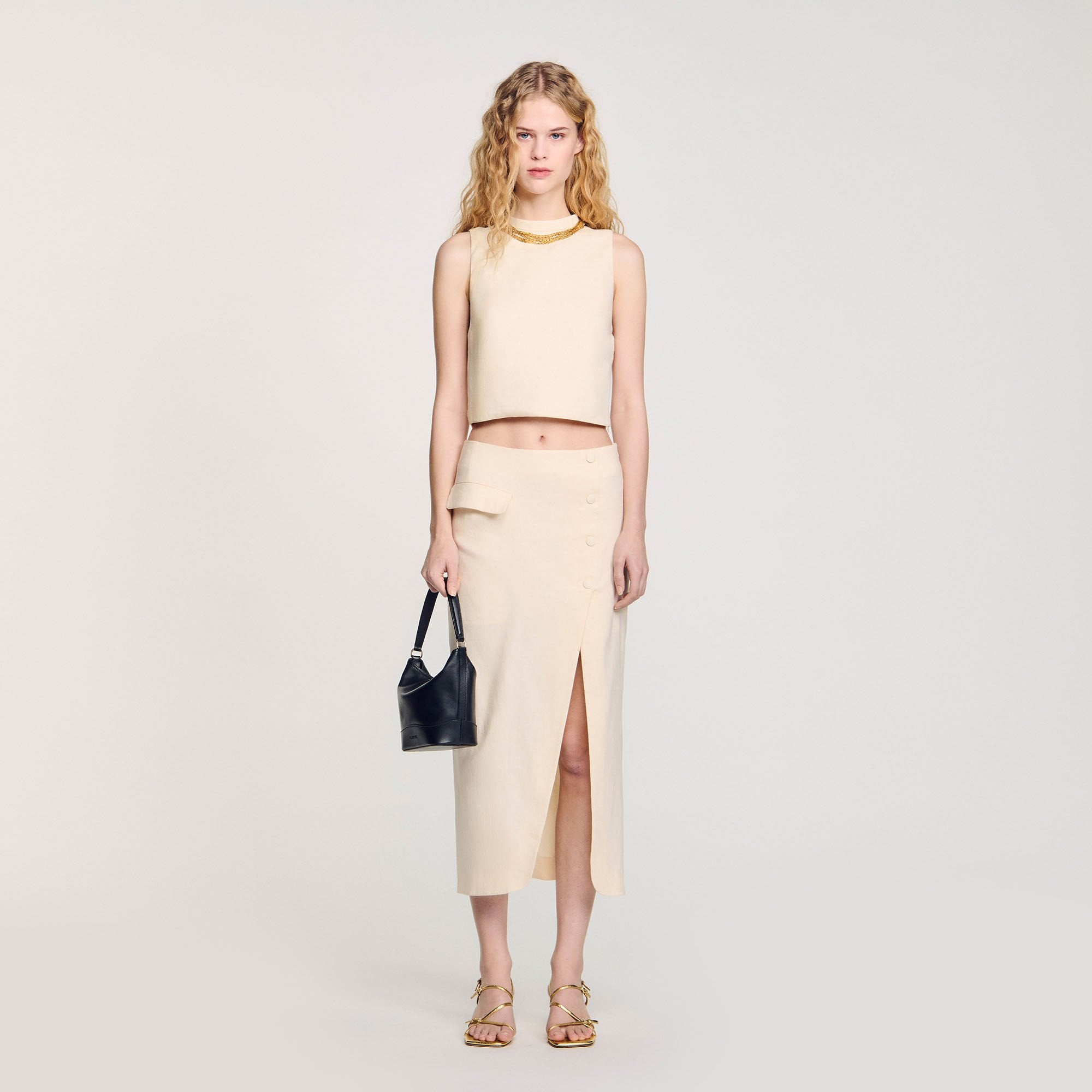 Knit crop top with necklace Ecru Sandro Women