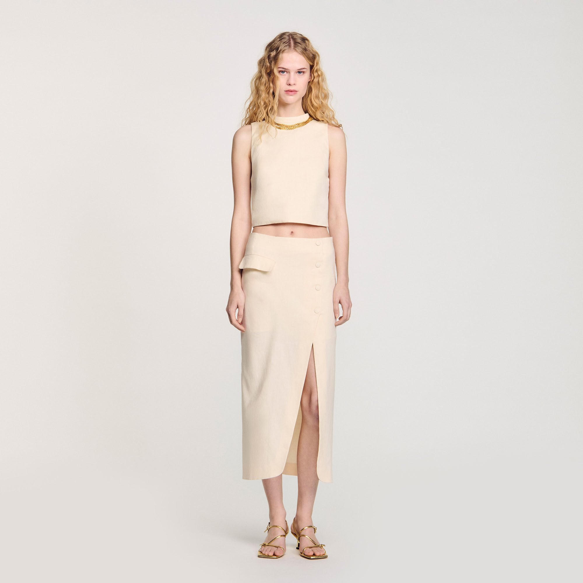Knit crop top with necklace Ecru Sandro Women
