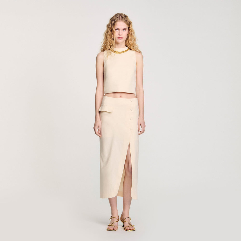 Knit crop top with necklace Ecru Sandro Women