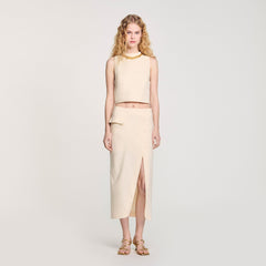 Knit crop top with necklace Ecru Sandro Women