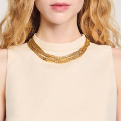 Knit crop top with necklace Ecru Sandro Women