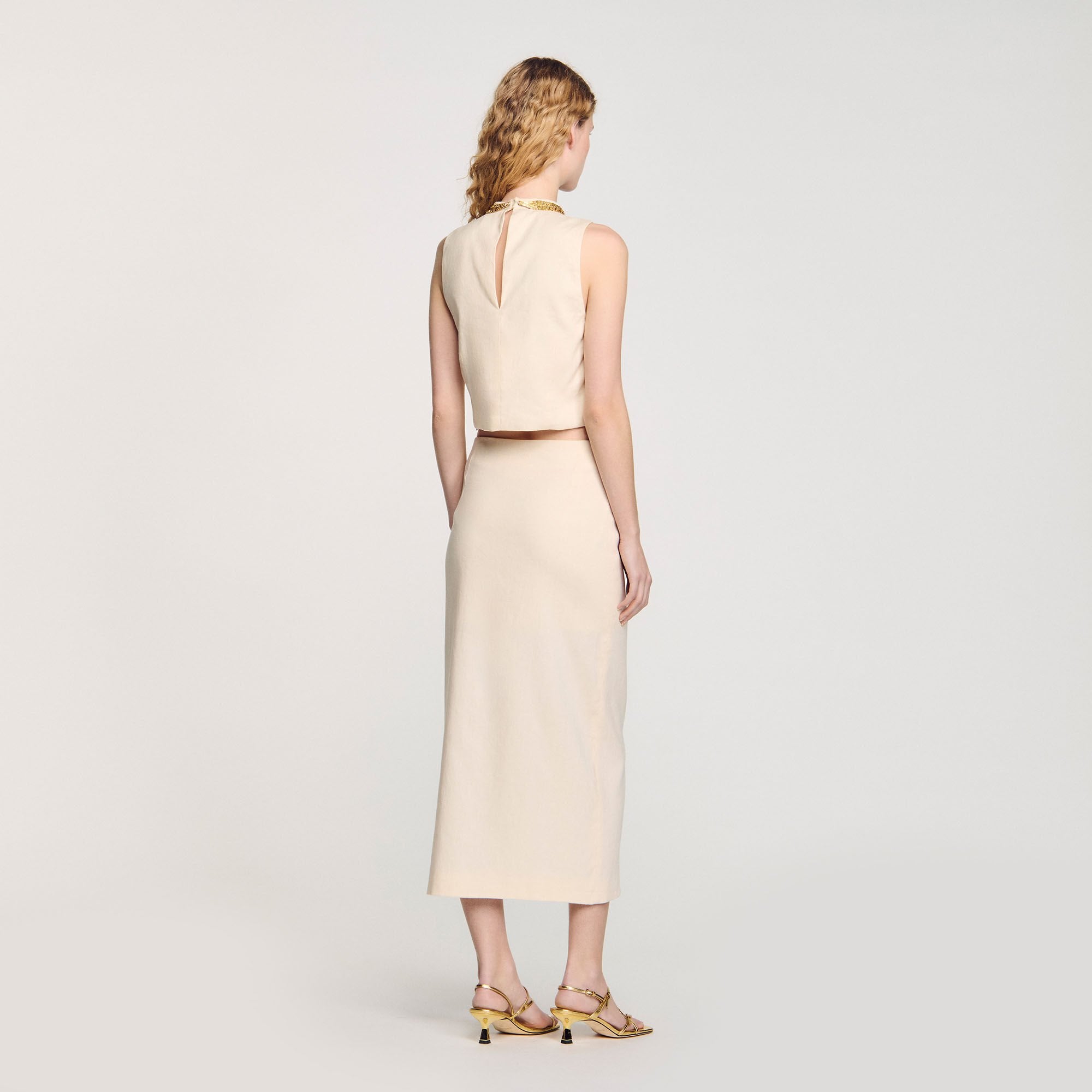 Knit crop top with necklace Ecru Sandro Women