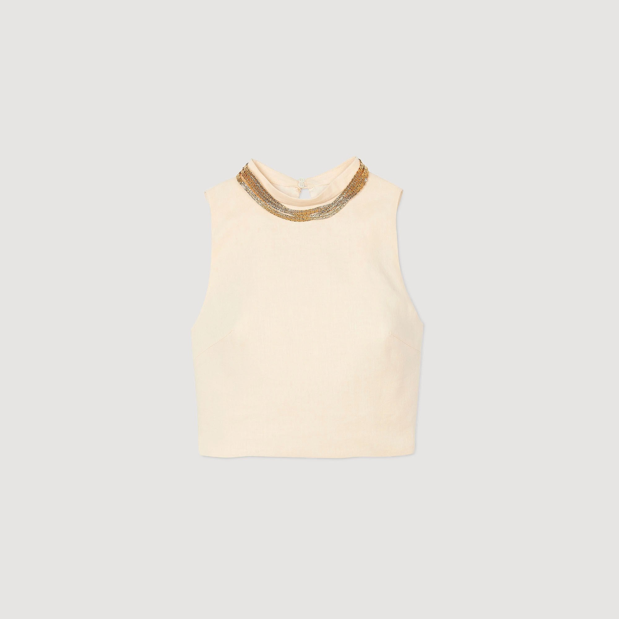 Knit crop top with necklace Ecru Sandro Women
