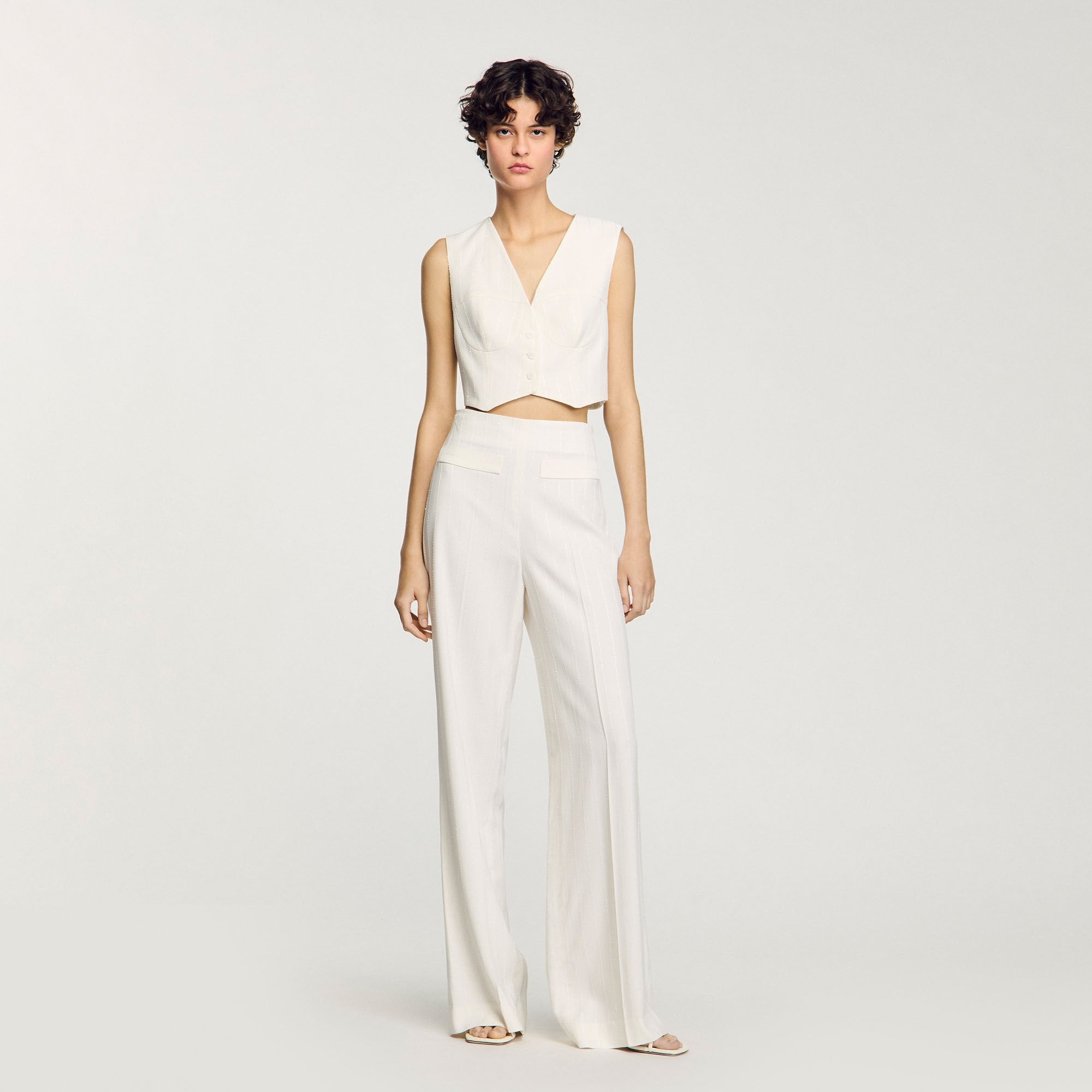 Sequin cropped jacket Ecru Sandro Women
