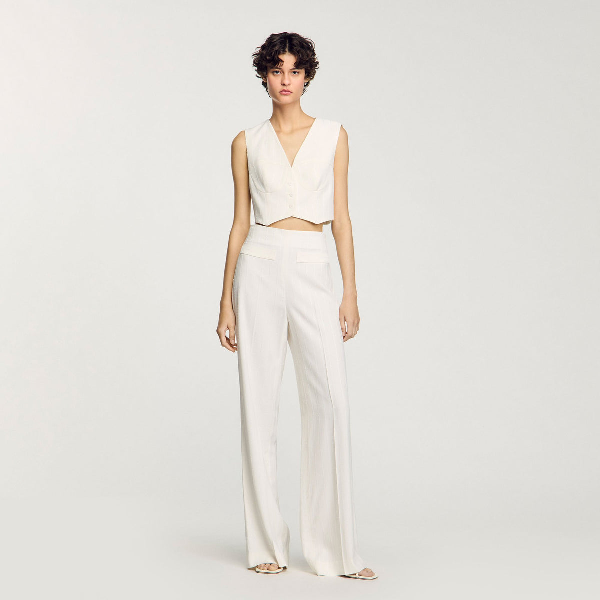 Sequin cropped jacket Ecru Sandro Women