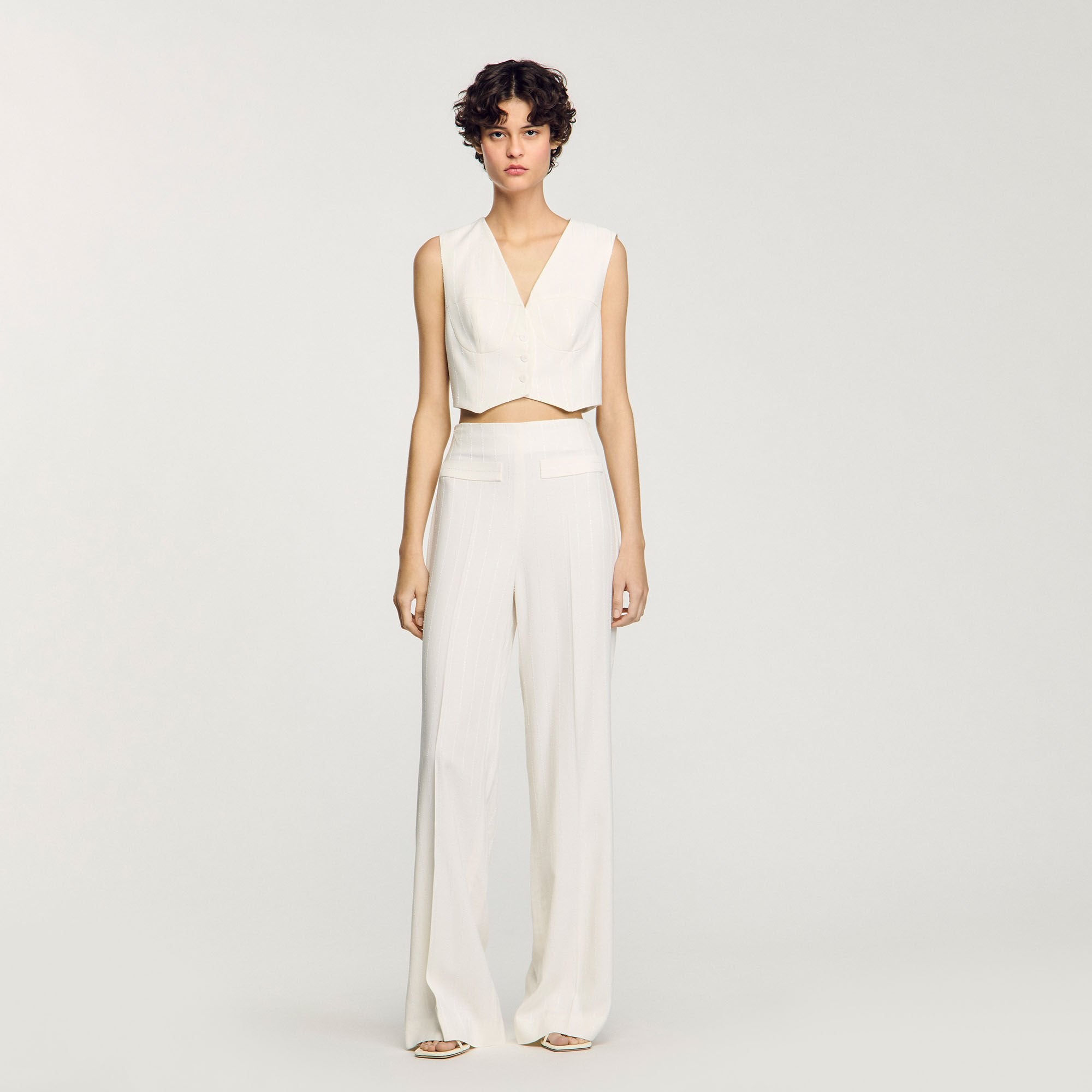 Sequin cropped jacket Ecru Sandro Women