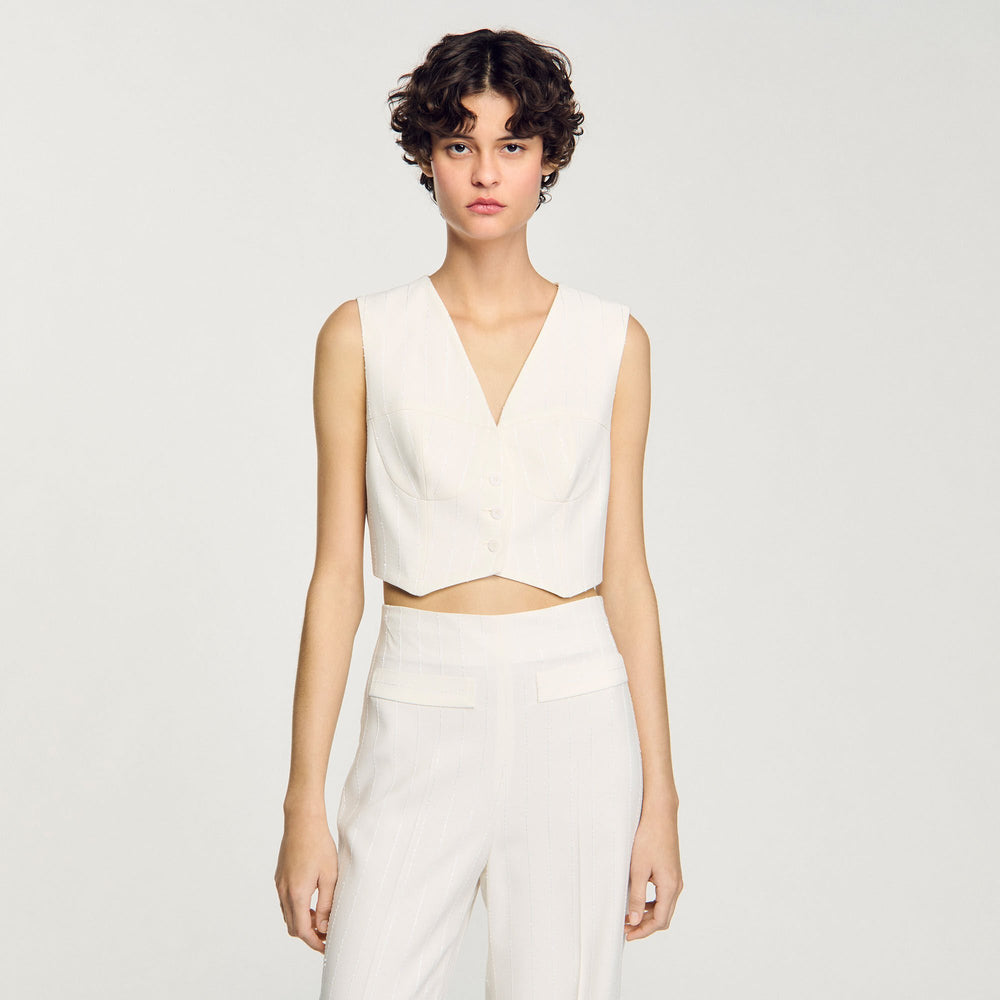 Sequin cropped jacket Ecru Sandro Women
