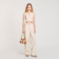 Denim cropped jacket Sand Sandro Women
