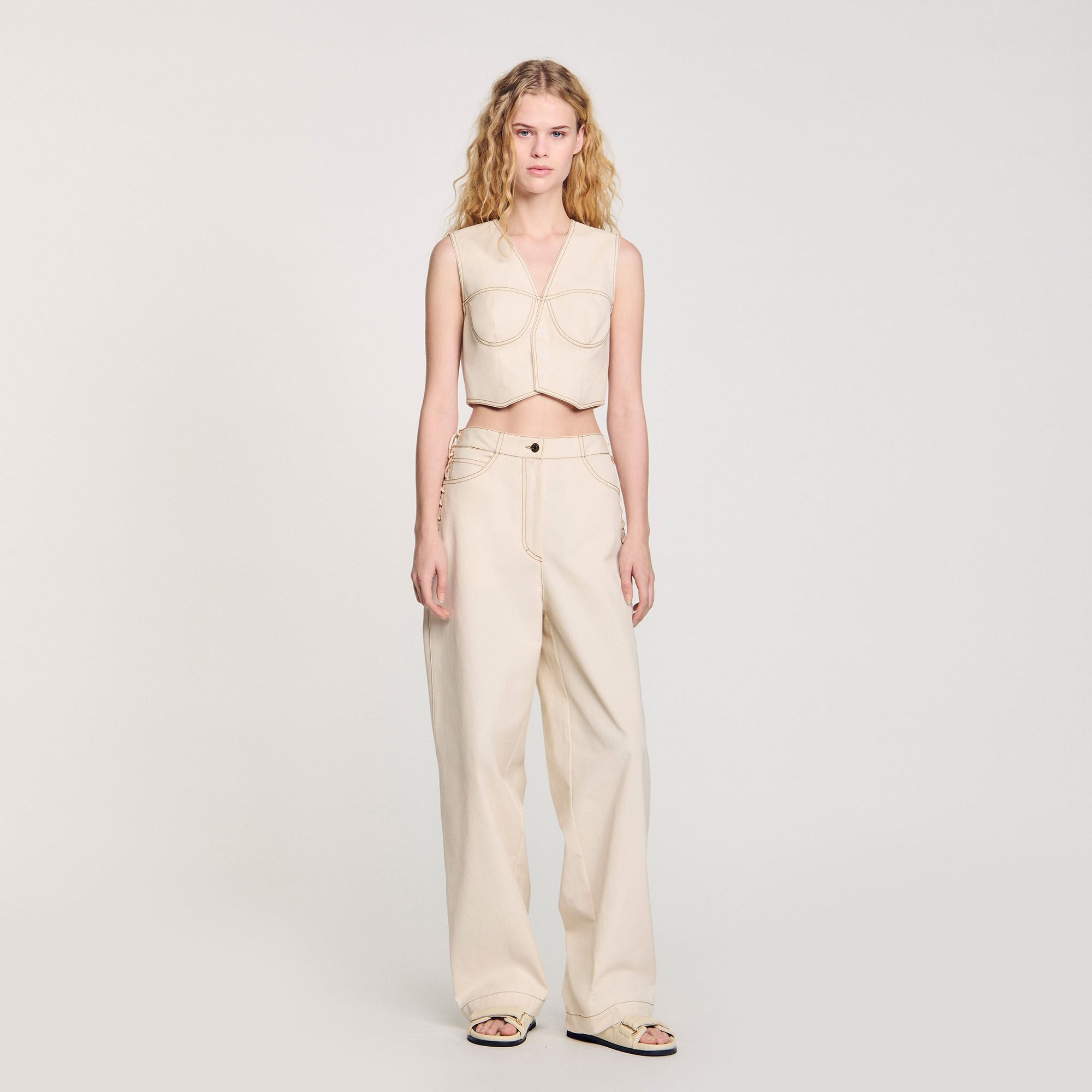 Denim cropped jacket Sand Sandro Women