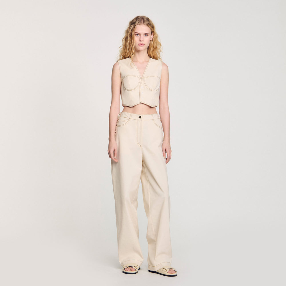 Denim cropped jacket Sand Sandro Women