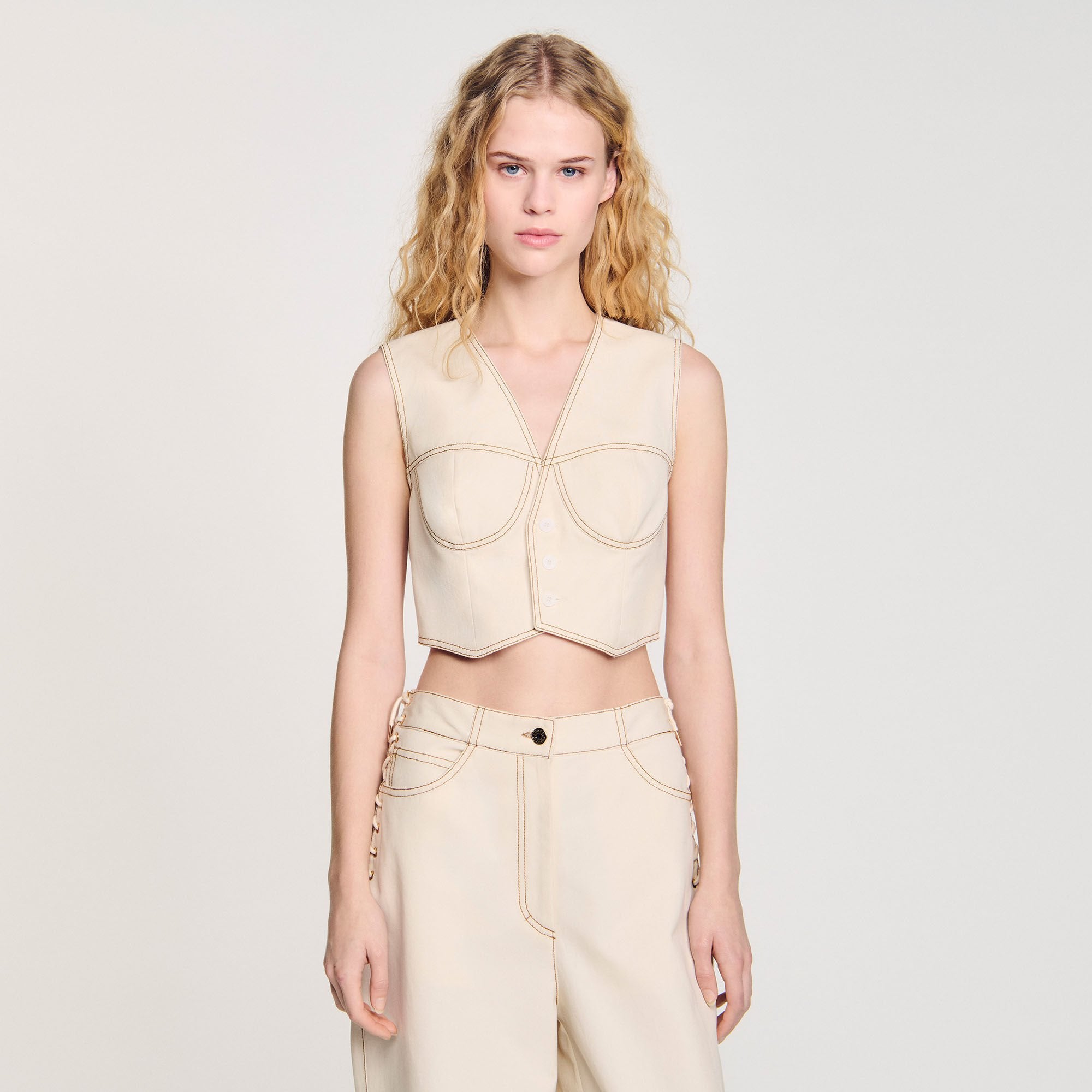 Denim cropped jacket Sand Sandro Women