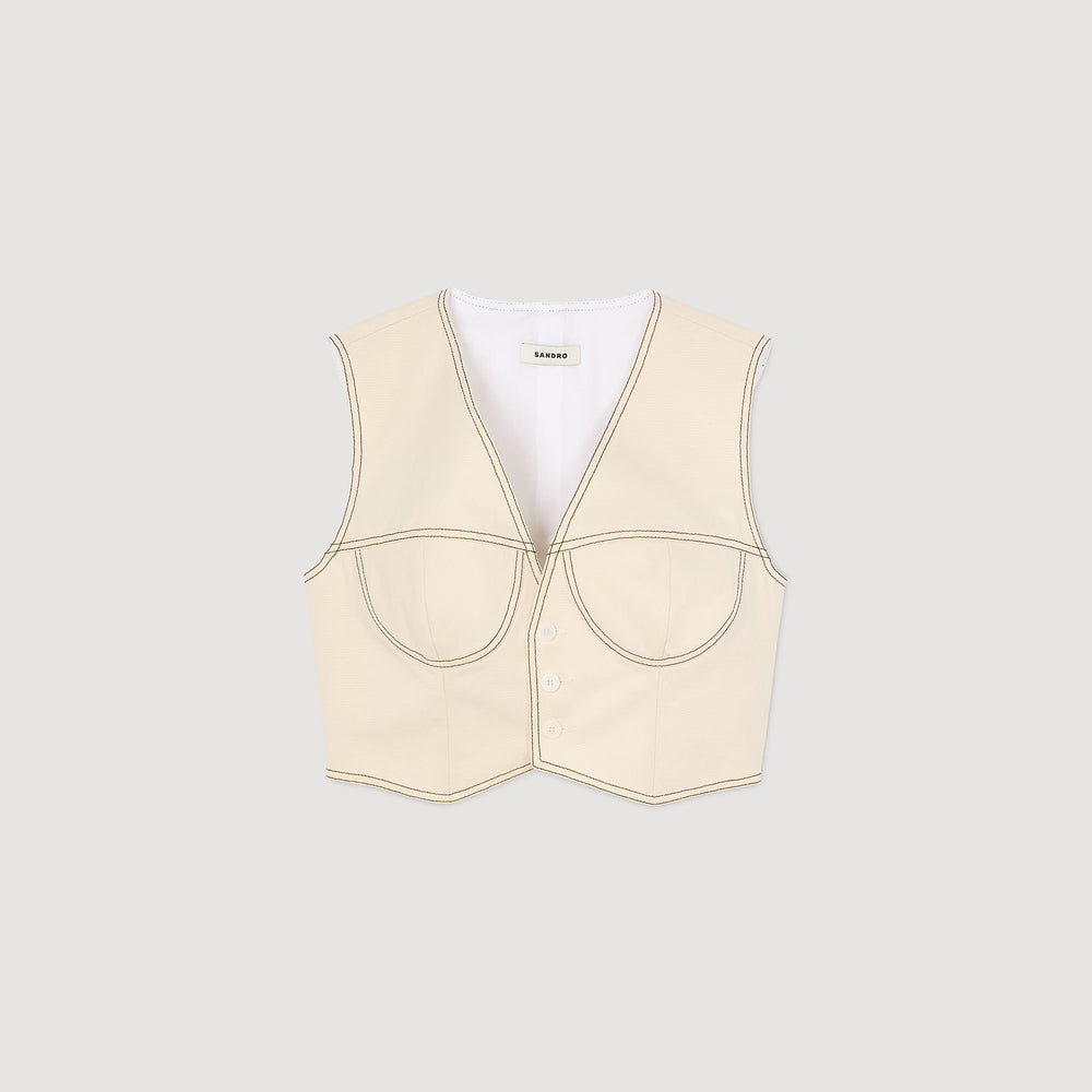 Denim cropped jacket Sand Sandro Women