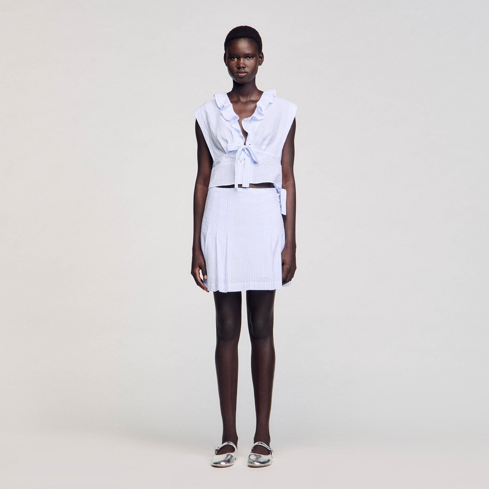 Striped crop top Ciel / Blanc Sandro Women