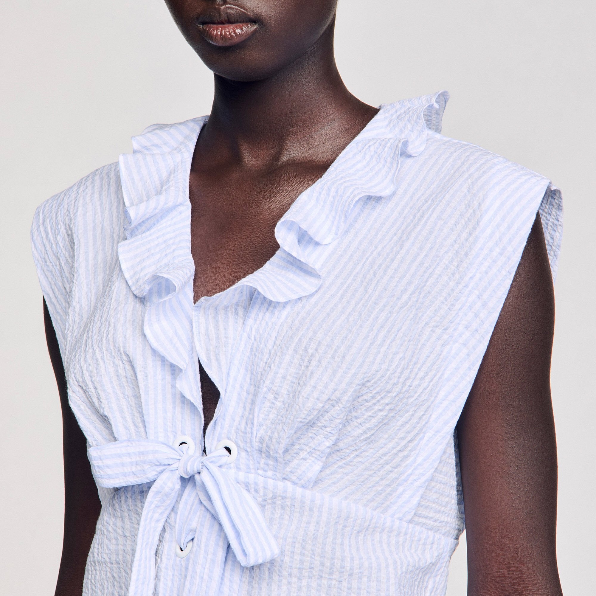 Striped crop top Ciel / Blanc Sandro Women