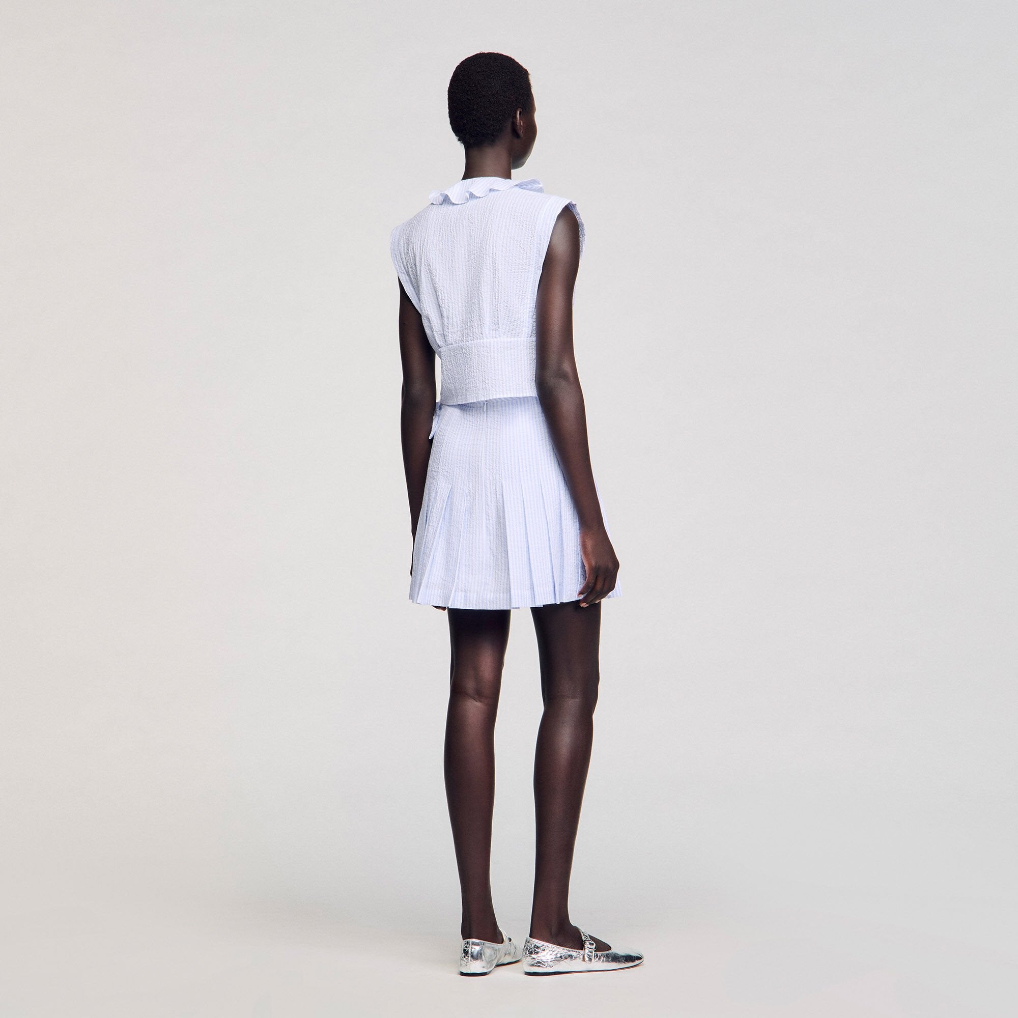 Striped crop top Ciel / Blanc Sandro Women