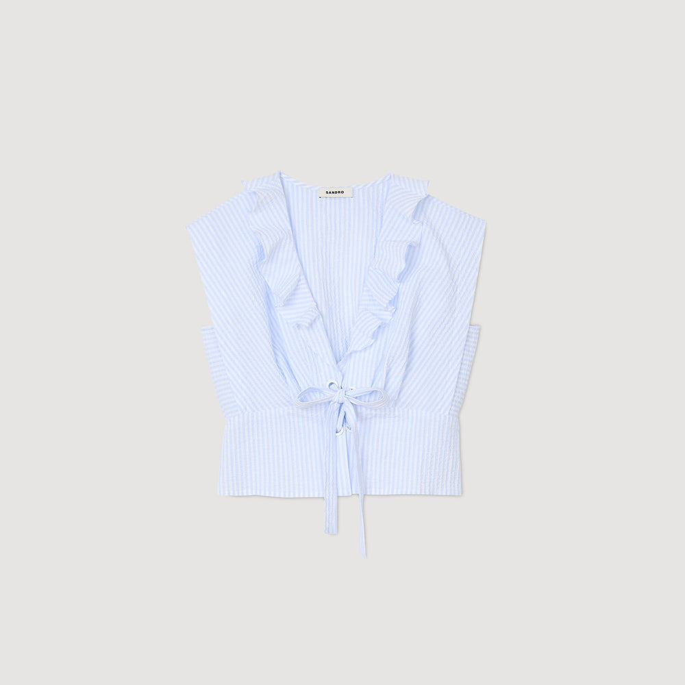 Striped crop top Ciel / Blanc Sandro Women