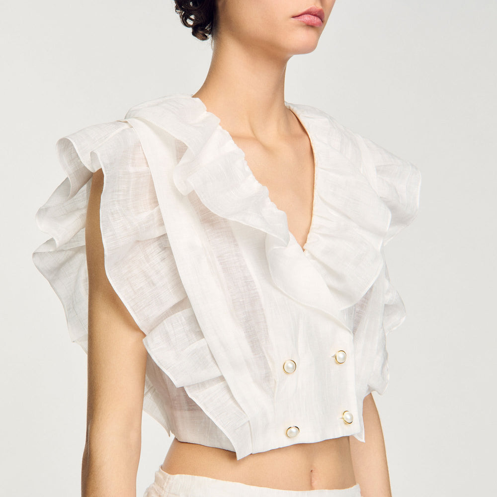 Ruffled crop top White Sandro Women